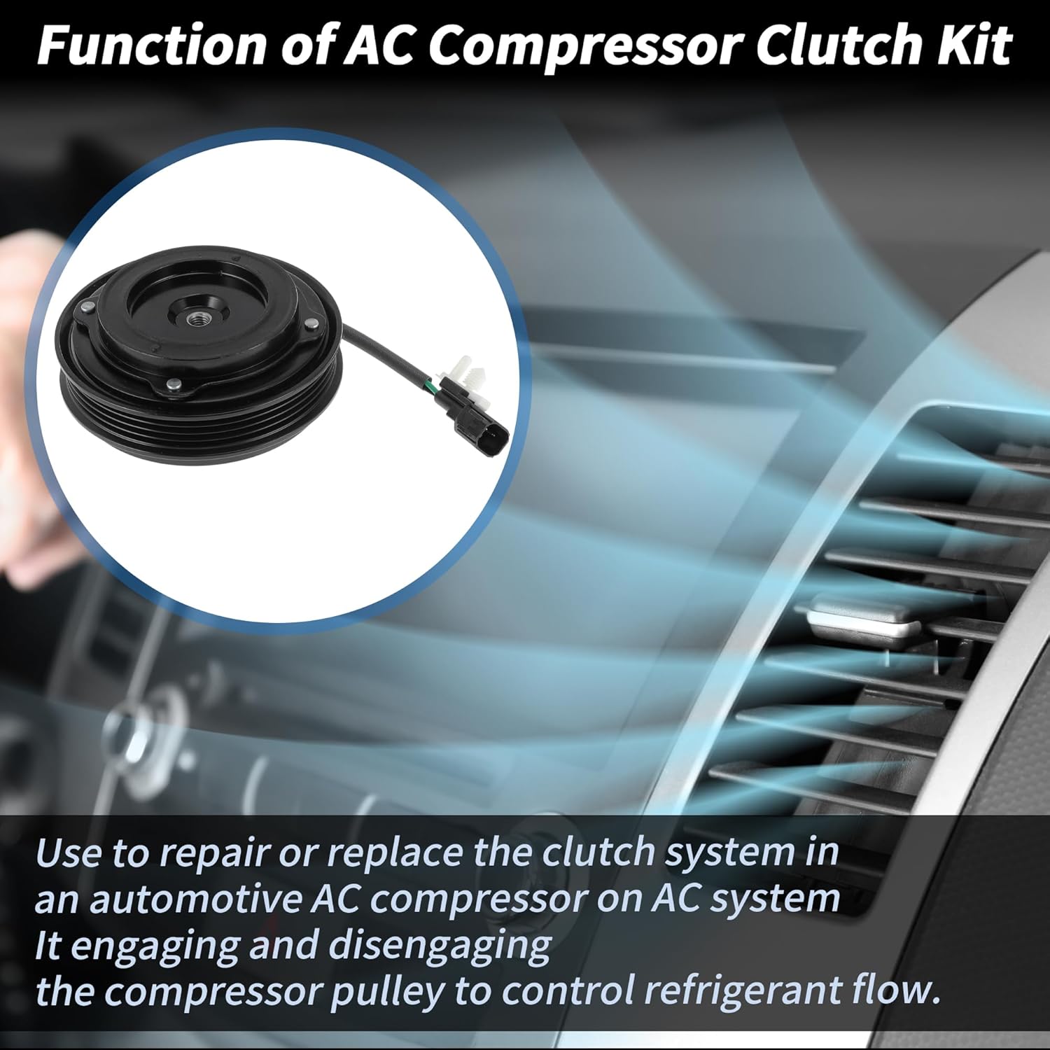 Air Conditioner AC Compressor Clutch Kit for Ford Focus 2014-2018 2.0L L4 AC Compressor Clutch for 6SBH14C/7SEU17C Clutch Pulley W/Bearing No.H1FZ19703B/14-1308C/178399