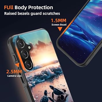 Galaxy A15 5G用ケース、10フィートの軍用グレードの落下保護 滑り止め 高耐久 耐衝撃携帯電話ケース Samsung Galaxy A15 5G 6.5インチ 2024年用 ウミガメ
