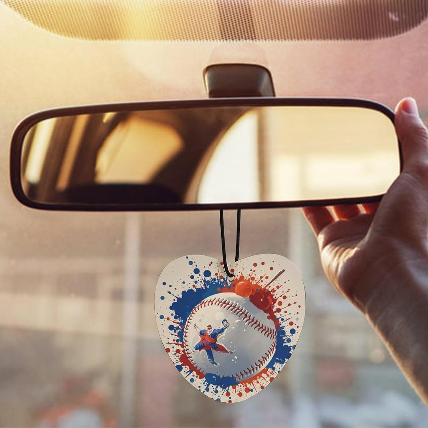 Baseball Splatter Style Car Air Freshener Hanging, Long Lasting Scented Car Aromatherapy Tablets, Love form Fragrance Scented Cards for Vehicles, Bedroom, Wardrobe Gray-style image 5