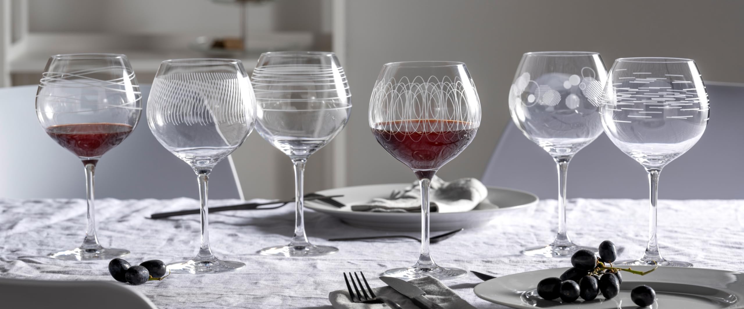Leonardo Casella 061800 Lot de 6 verres à vin rouge, calices à bourgogne avec motifs, passent au lave-vaisselle, résistant aux chocs, 630 ml