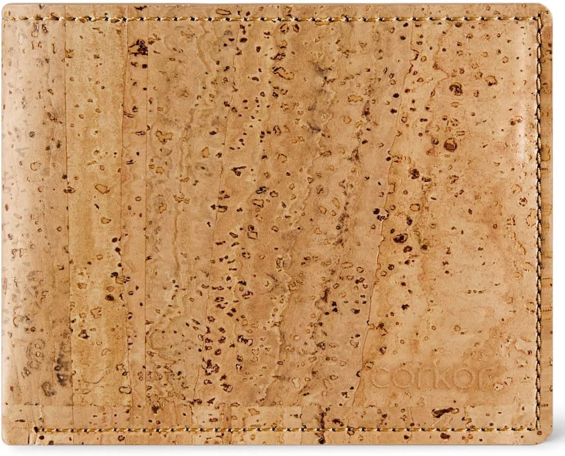 Cork Wallet Men Bifold Slim Minimalist Small Vegan Non-Leather