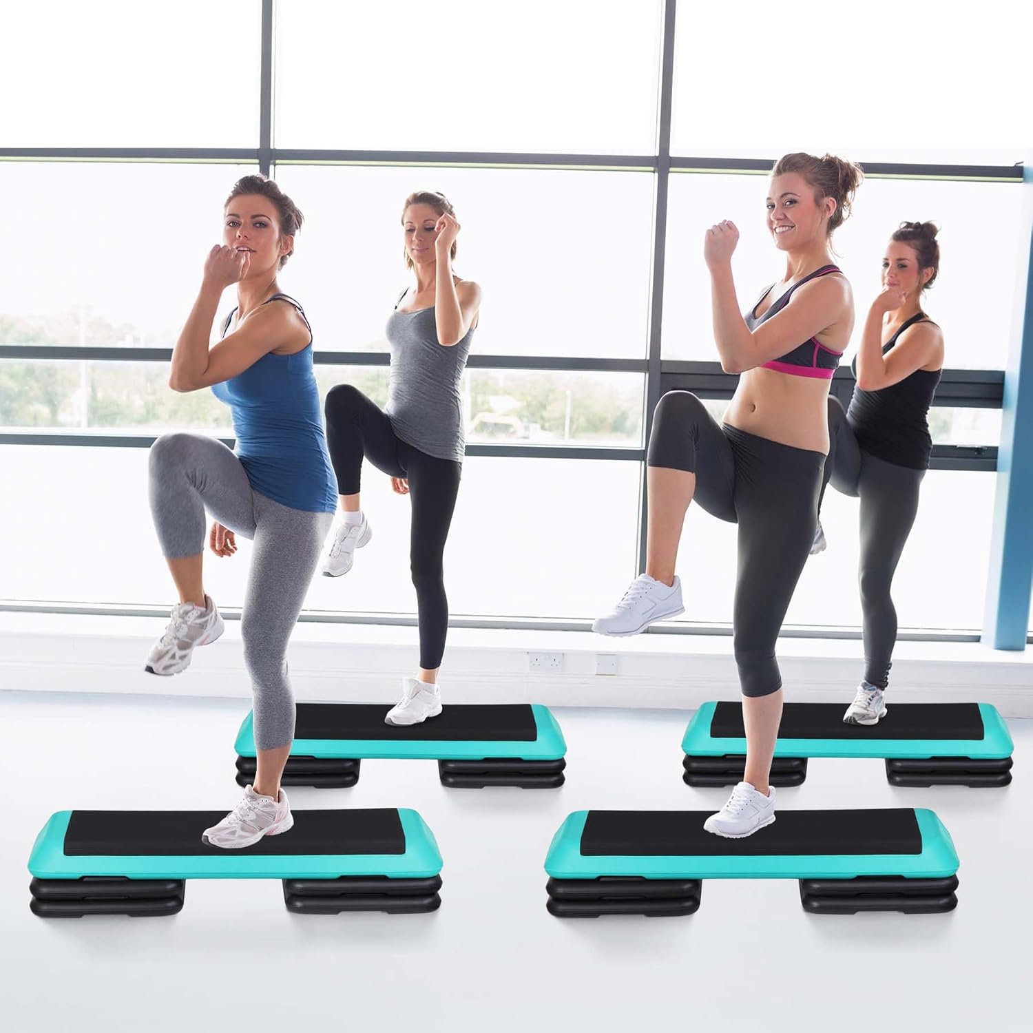 43'' Wide Adjustable Aerobic Step Platform - 4 Stackable Risers for Home Gym Cardio, Strength & Full-Body Training