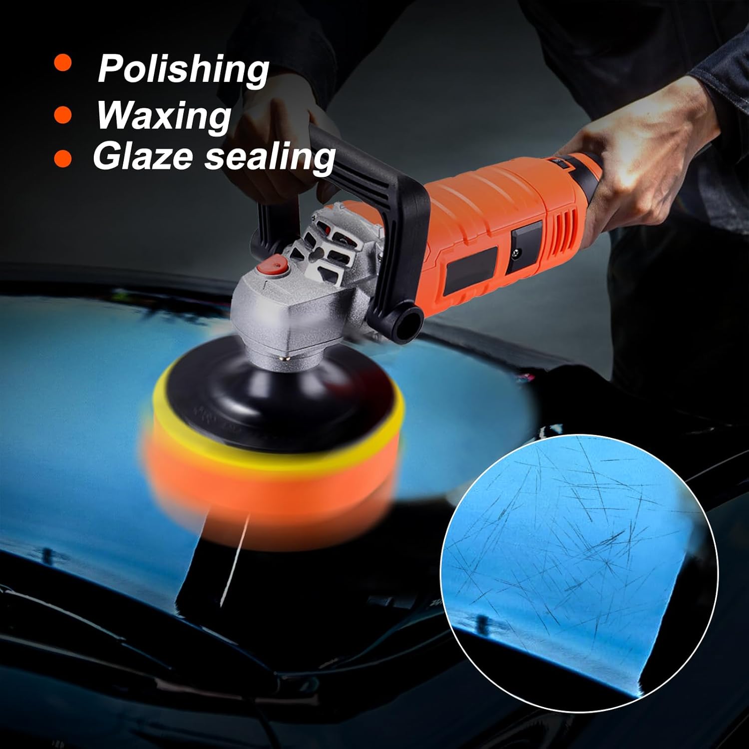 Buffer Polisher, Car Detailing Machine with Variable 7 Speeds Control, Pure Copper Motor, Low Noise Design for Car, Sofa Cabinet Tiles Floor (Spare Parts Included)