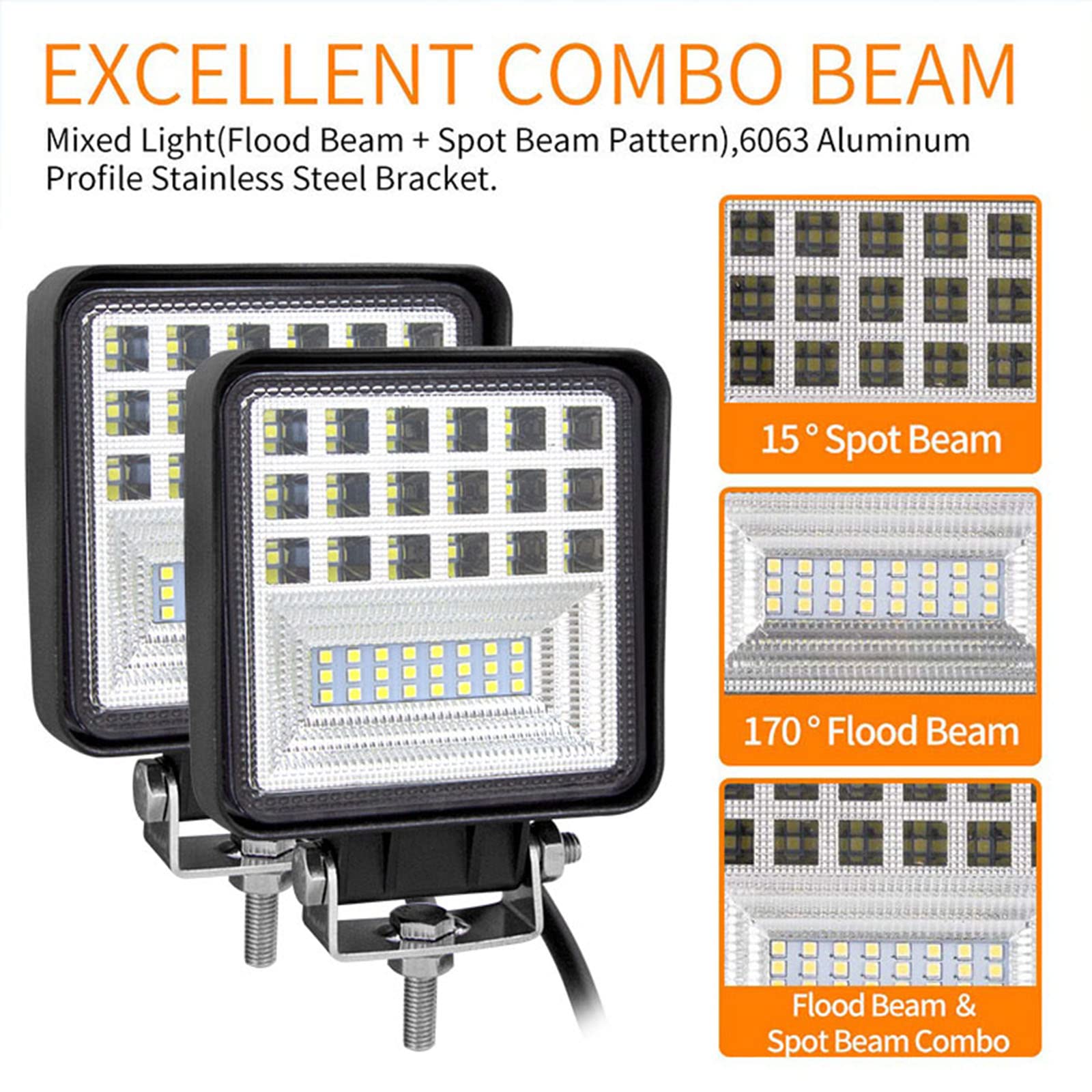 PICAA 10 pezzi 126W 4 Pollici Luce di Lavoro a LED Piazza Flood Spot Faro di Lavoro Fari Lampada Fuoristrada Luci Baccelli per Camion Trattore SUV UTV ATV 12-24V 6000K IP67