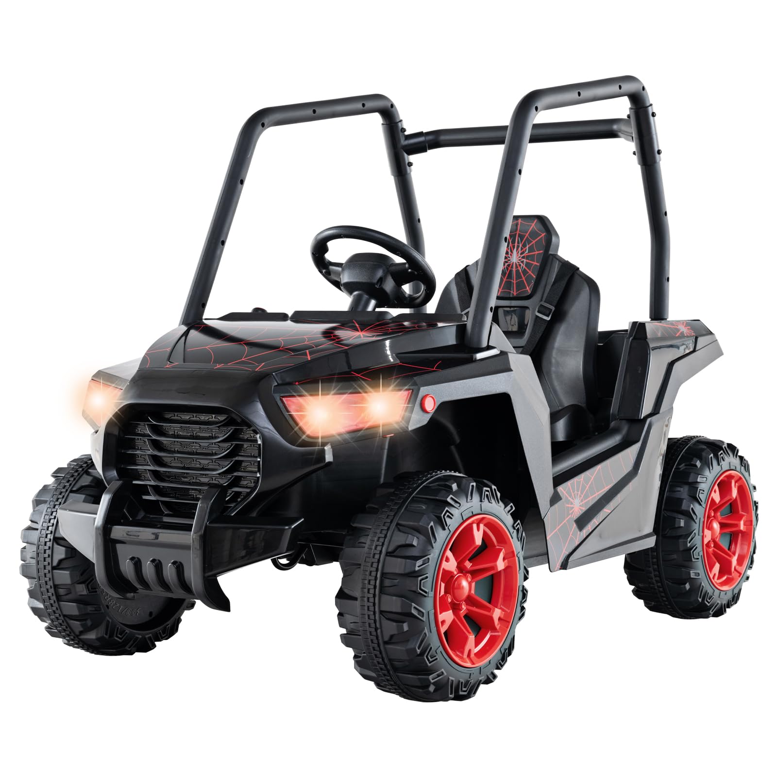 COSTWAY 24V Kids Electric Ride on Car, Battery Powered UTV with Remote Control, LED Lights, Music, Rear Storage, 3 Adjustable Speed Ride On Vehicle for 3-8 Years Old (Black+Red)