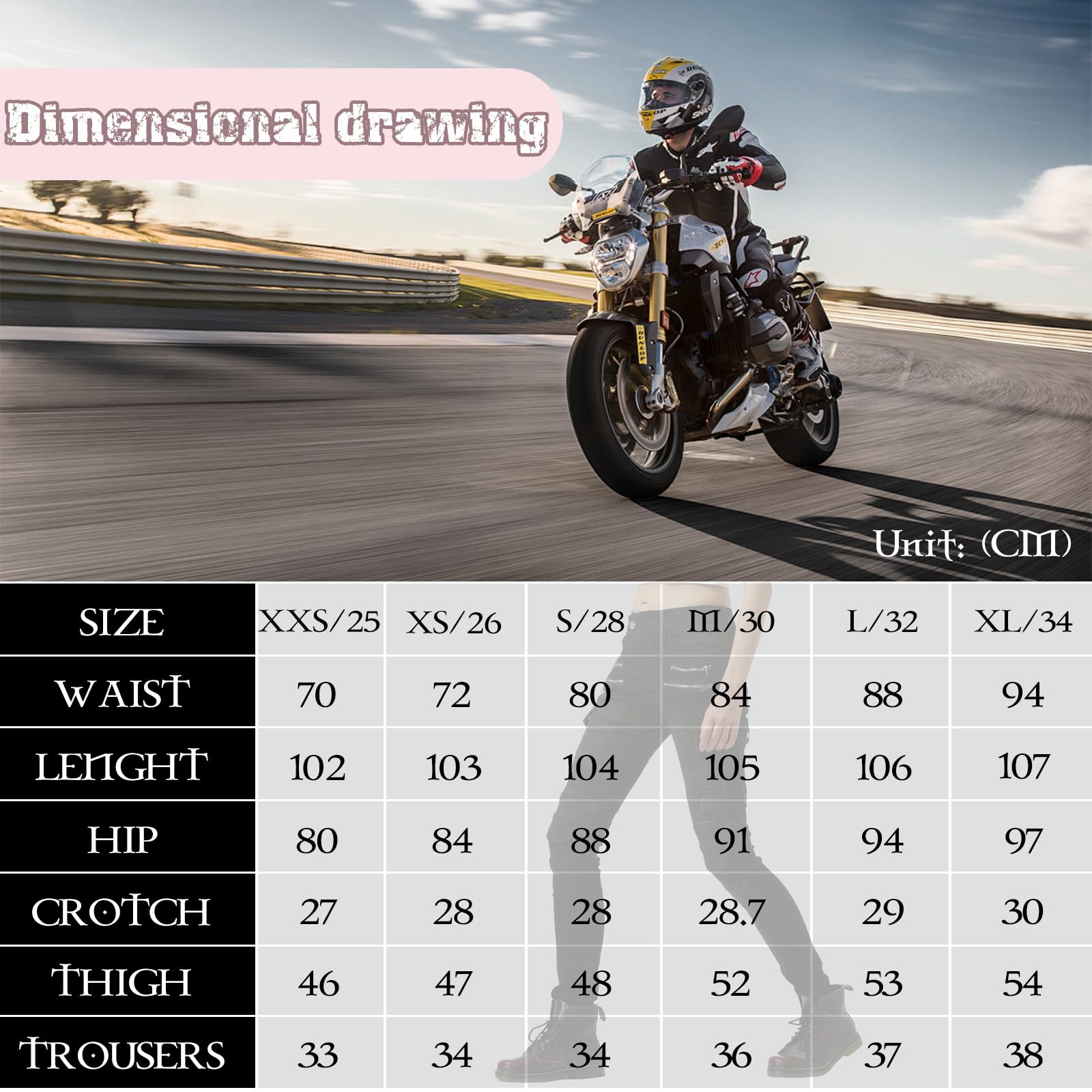 Jeans Moto Donna - Protezione Motorcycle Pantaloni con Strato in Kevlar,4 x Pad di Protezione,Protezioni CE per Ginocchia