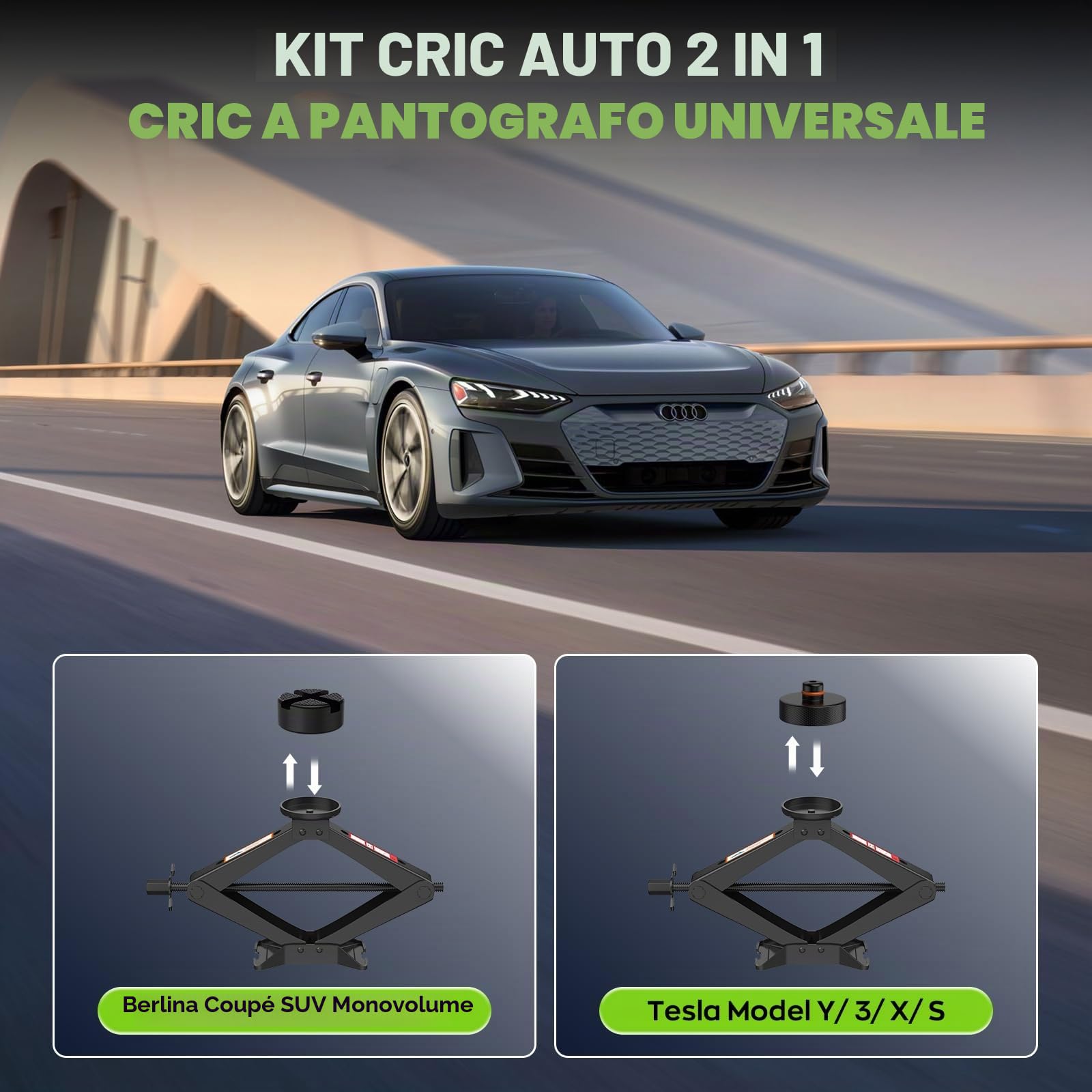 IMAYCC Nuovo Aggiornamento Cric Per Auto 3T/3000kg, Cric Auto Con Universale Tampone In Gomma, Cric Portatile Per Auto Con Chiave Per Dadi Ruota, Kit Emergenza Auto Per SUV MPV Tesla Model 3/Y/S/X
