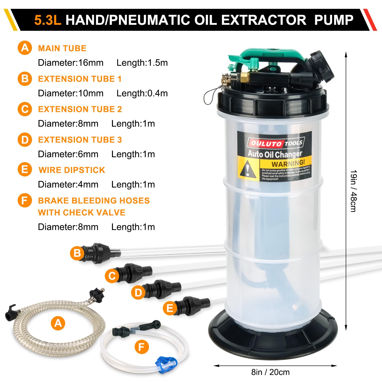 5.3L Pneumatique Manuelle Pompe à Huile Liquide Extracteur Pompe | Pompe d'aspiration d'huile EC 6 Tuyaux,Pompe d’Aspiration d’Huile pour Moteur, Transmission