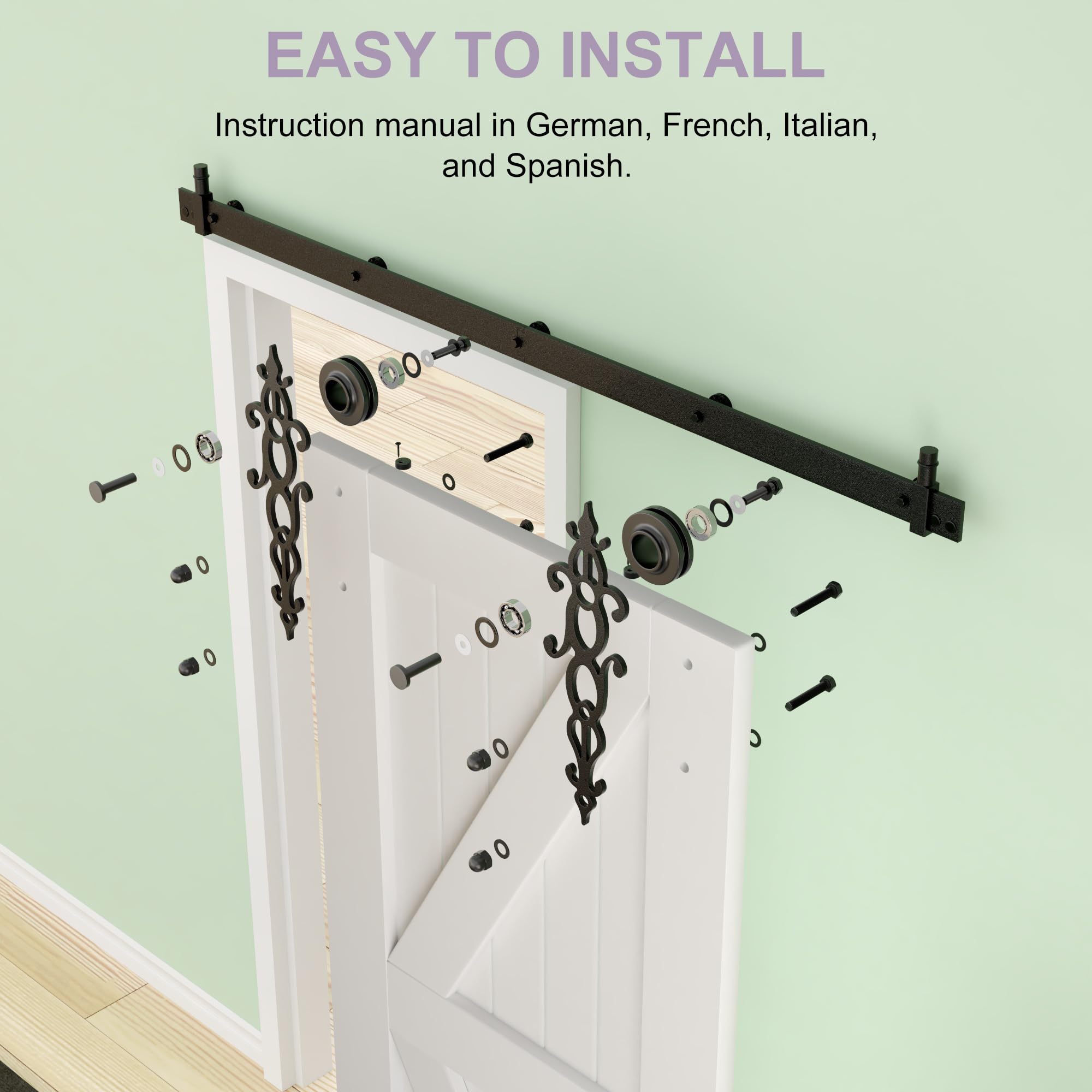 Kit Porta Scorrevole SKYSEN 150 Cm - Con Guida A Pavimento E Binario, Per Risparmiare Spazio - Foto 6