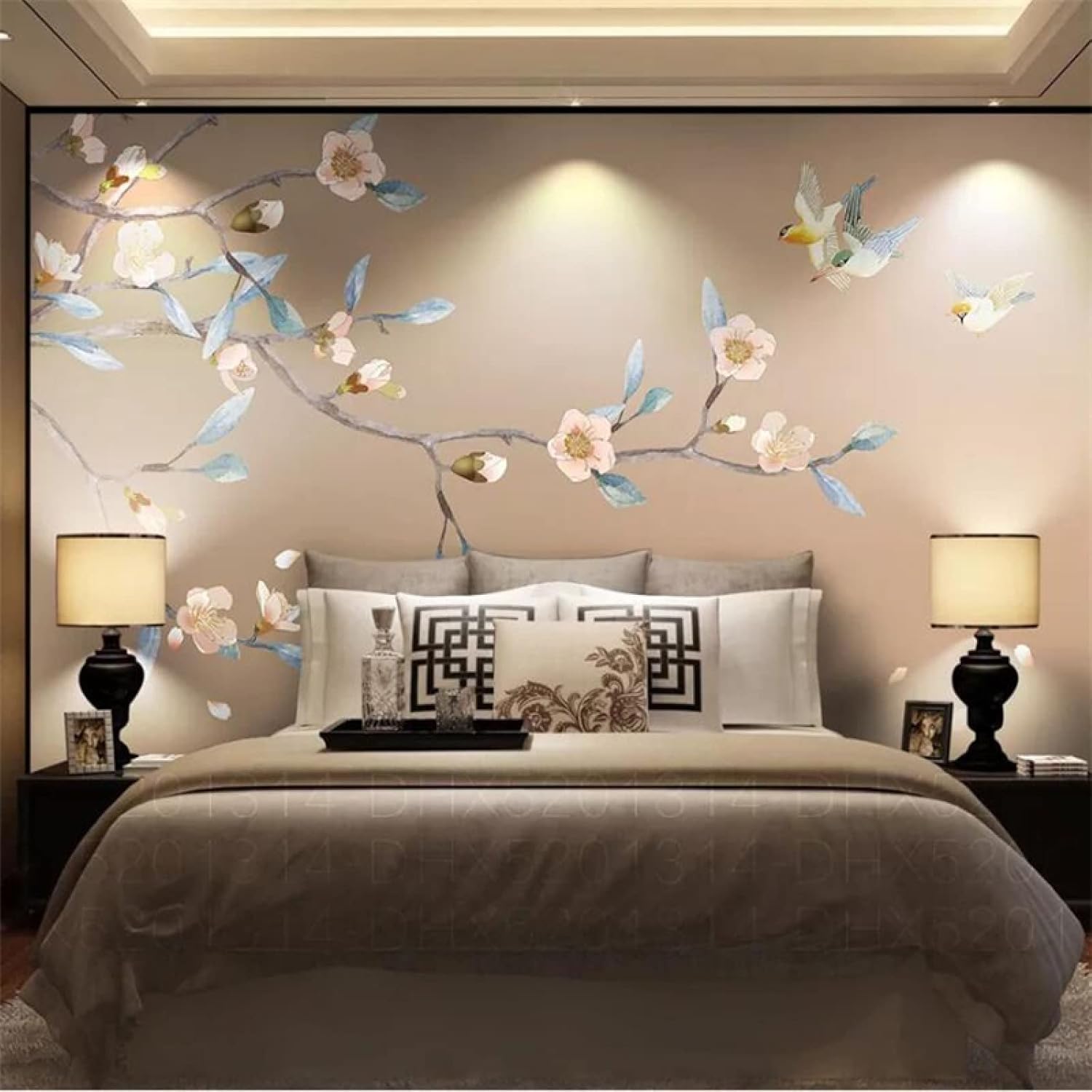 Papier peint fleurs roses et oiseaux XLMING pour un salon ou un bureau apaisant