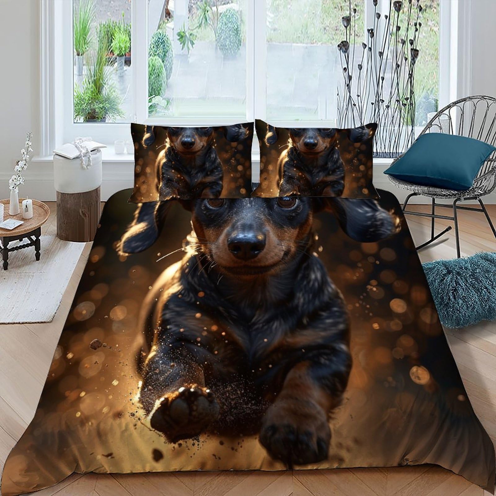 Parure de couette noir chien King 220x240 en microfibre pour lit adulte