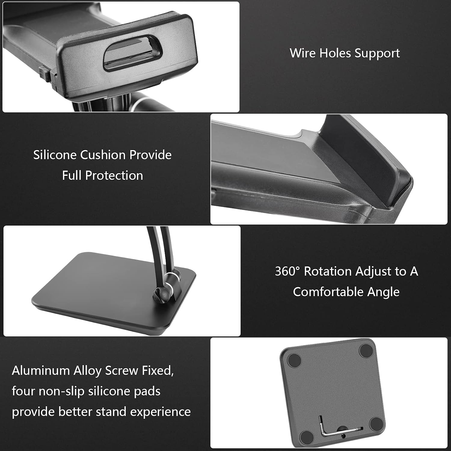 Doboli Tablet Stand Tablet Holder for Desk Adjustable Stand Foldable Tablet Holder Compatible with iPhone Ipad Galaxy Tab Kindle Black