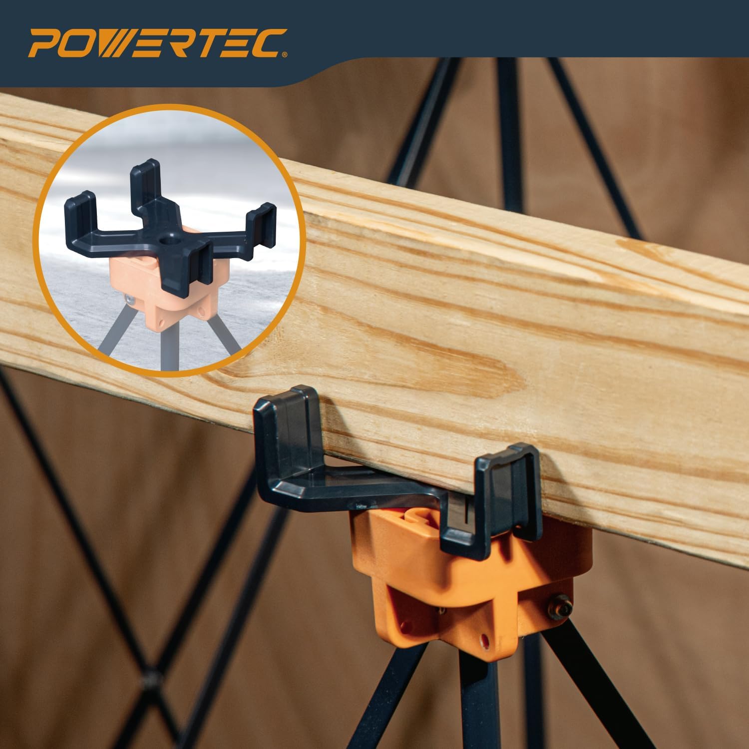 POWERTEC Support Brackets for 2x4s Lumber 2 Pack - Compatible with Arachni-Flex Portable Workbench - Ideal for Constructing Sawhorse, Workbench, Router Table & More (72035)