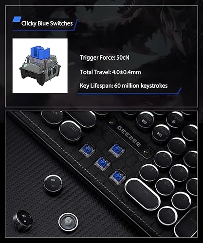 Miniatura 4 de Teclado de máquina de escribir con panel de piel sintética, inalámbrico 2.4GBluetoothUSB con cable, teclado mecánico estético para juegos de 104