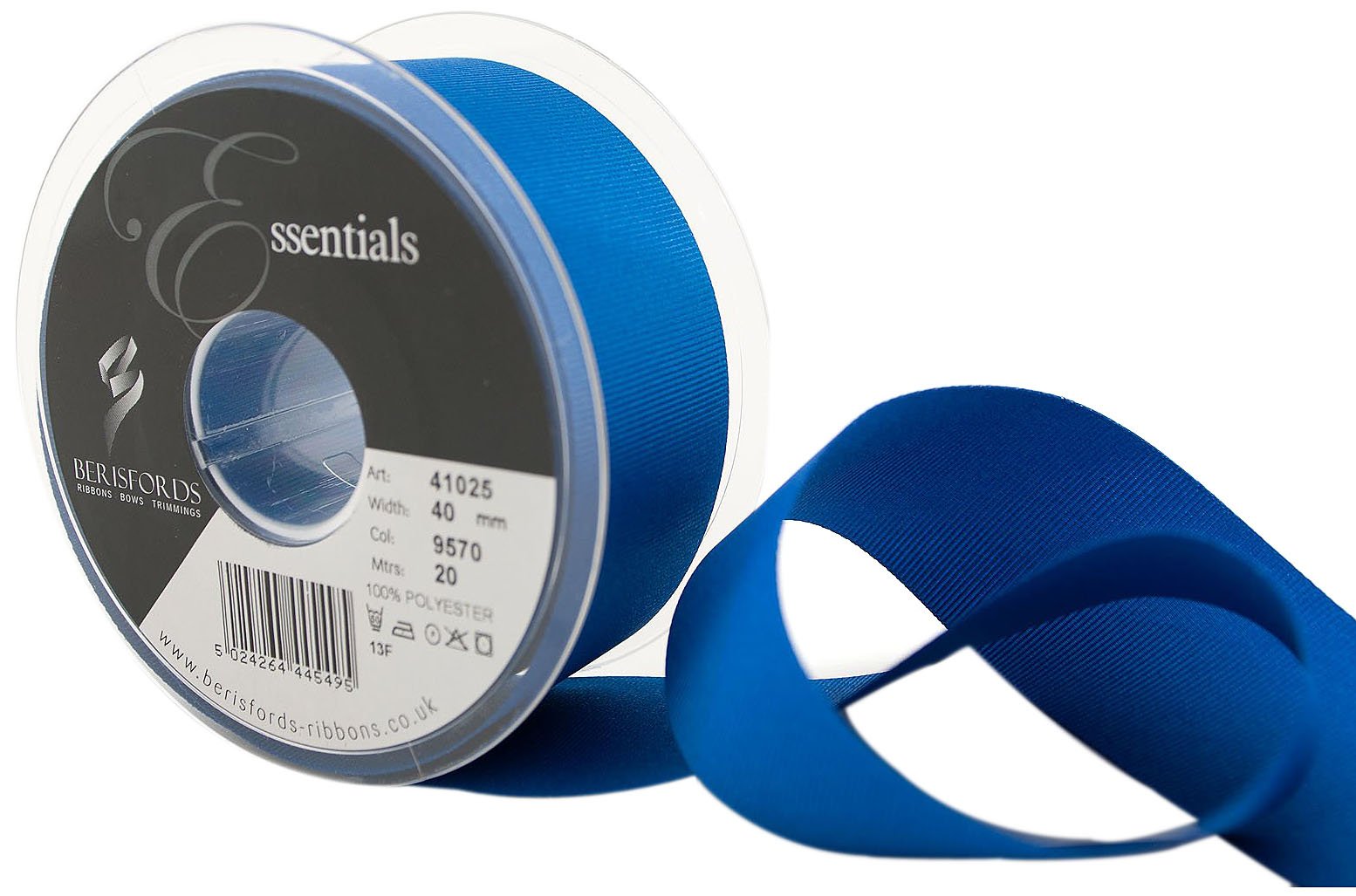 Berisfords 41025 20 m x 40 mm Polyester Grosgrain Ribbon, Royal
