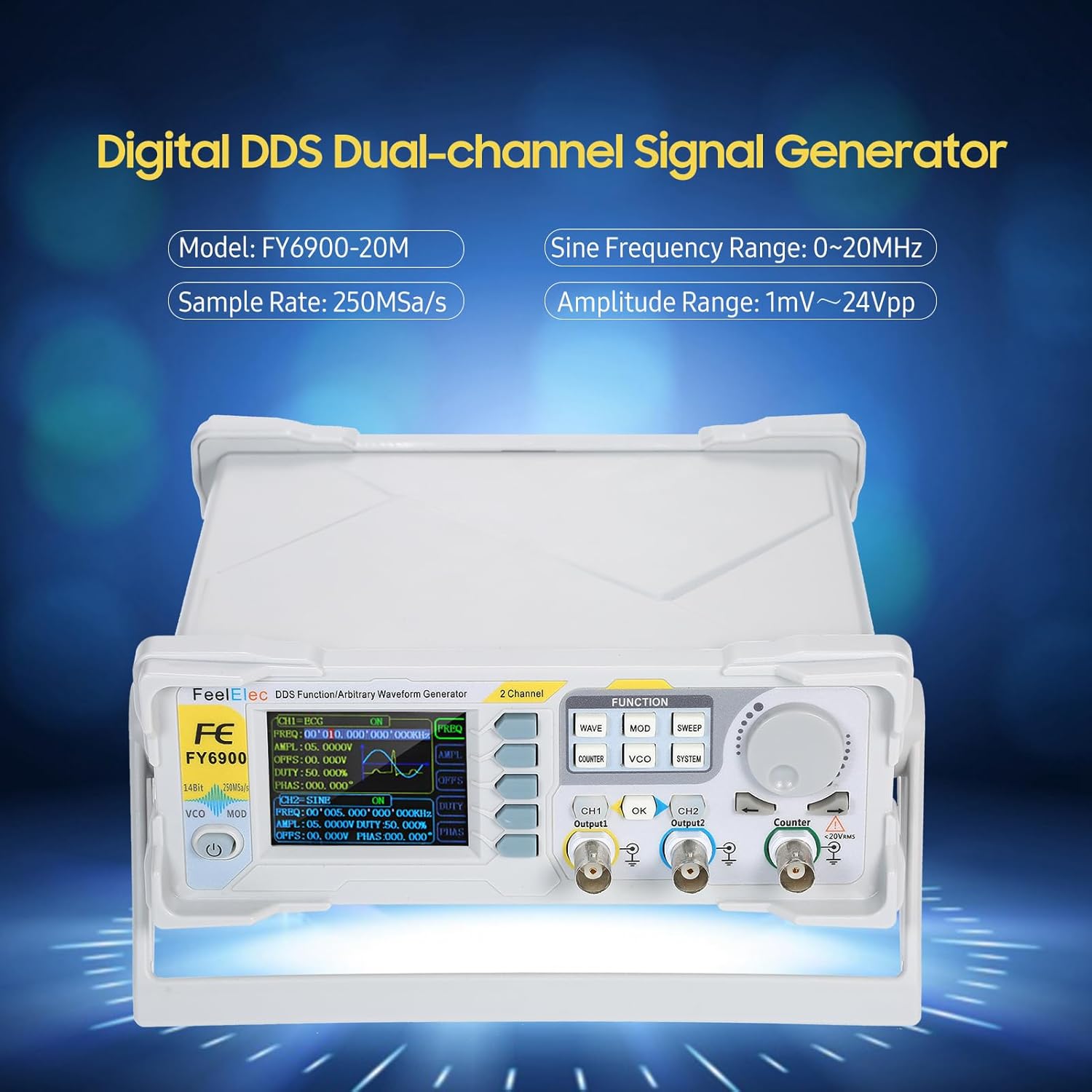 Cocoarm DDS Signal Generator 60 MHz Function Generator Arbitrary Wave Generator with 2.4 Inch TFT LCD at FM PM Ask FSK FSK PSK Modulation for Laboratory Electronics (US Plug FY6900-20M)
