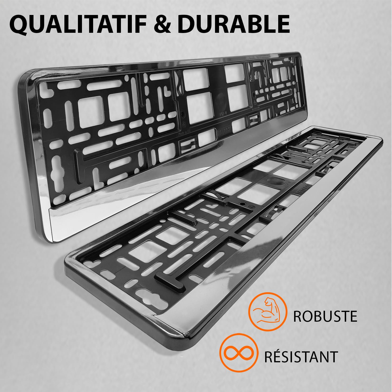 Support Plaque Immatriculation Voiture - [Simple, Durable et sur] - Lot de 2 avec 8 Vis - 520x110 mm - Optique Chrome - Auto Porte Plaque Immatriculation adapté pour Toute Voiture - Fixation Plaque