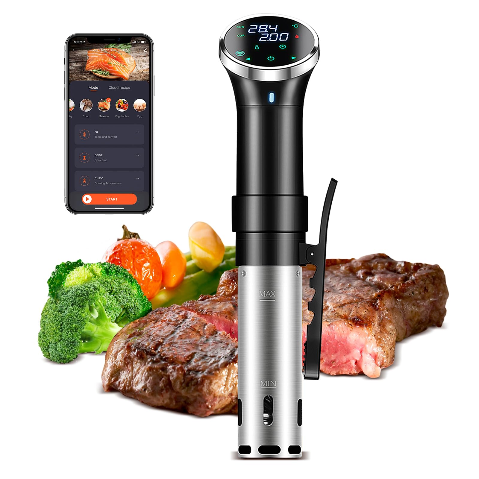 Sous Vide Roner Cucina a Bassa Temperatura Touchscreen 1100 Watt, Circolatore a Immersione WiFi