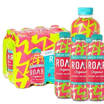 Roar Organic Electrolyte Infusions - USDA Organic - Cucumber Watermelon - with Antioxidants, B Vitamins, Low-Calorie, Low-Sugar, Low-Carb, Coconut Water Infused Beverage 18 Fl Oz Pack of 16