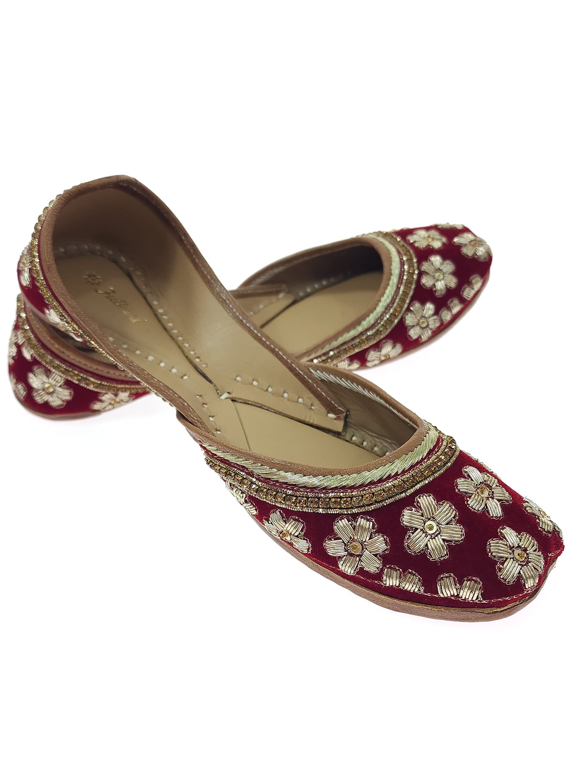 Women's Snowflake Welvet Genuine Soft Leather Embroidered Jutis | Bite and Pinch Free Jutti | Punjabi Formal Juttis | Girl's Wedding Flat Ladies Mojari | Formal Ethnic Juti |-image-45
