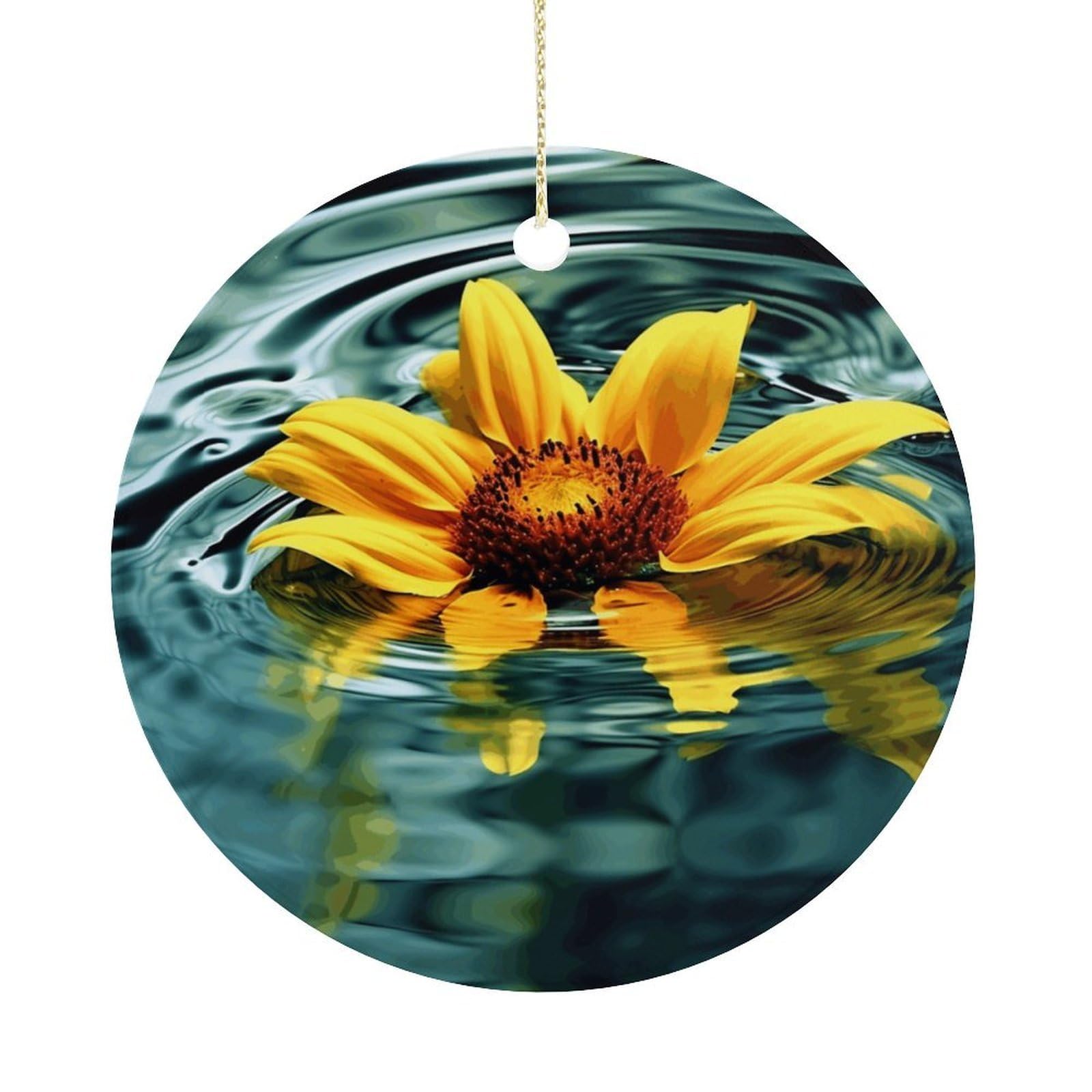 Sunflower in Water Christmas Ornaments Colorful Round Ceramic Ornament Christmas Hanging Decor Christmas Tree Decorations Xmas Keepsake for Women Men Xmas Holiday Party