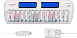 Tenergy TN438 16-Slot Smart Battery Charger for AA/AAA NiMH/NiCd LCD Display + 16 Premium AAA Rechargeable Batteries