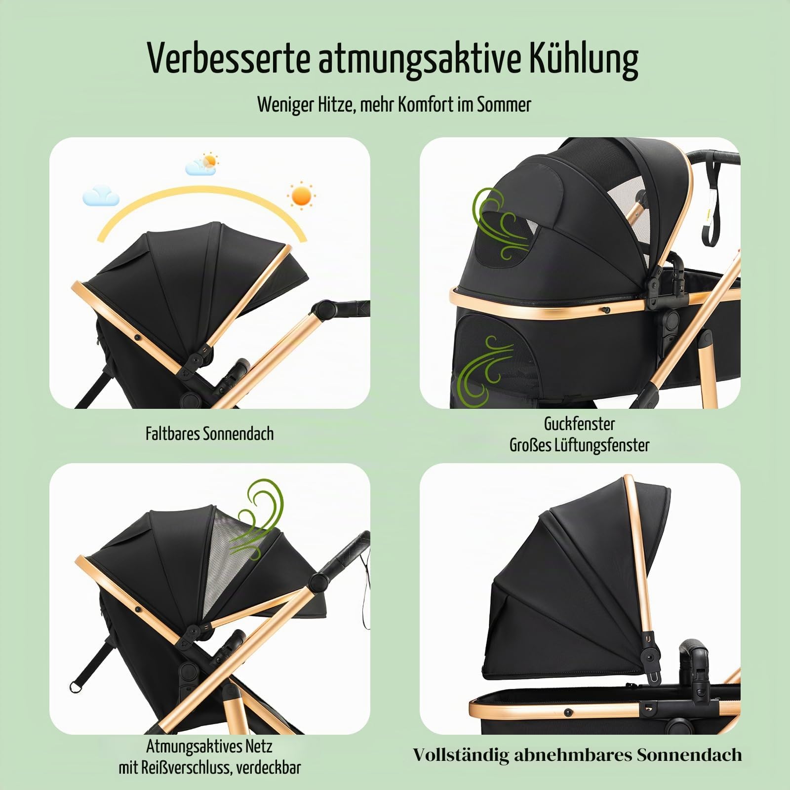 3-in-1 Kinderwagen | Kombi-Kinderwagen mit Babyschale | Buggy mit Höhenverstellbarem Griff | Aluminium-Rahmen | Moskitonetz | für Neugeborene 0-4 Jahr
