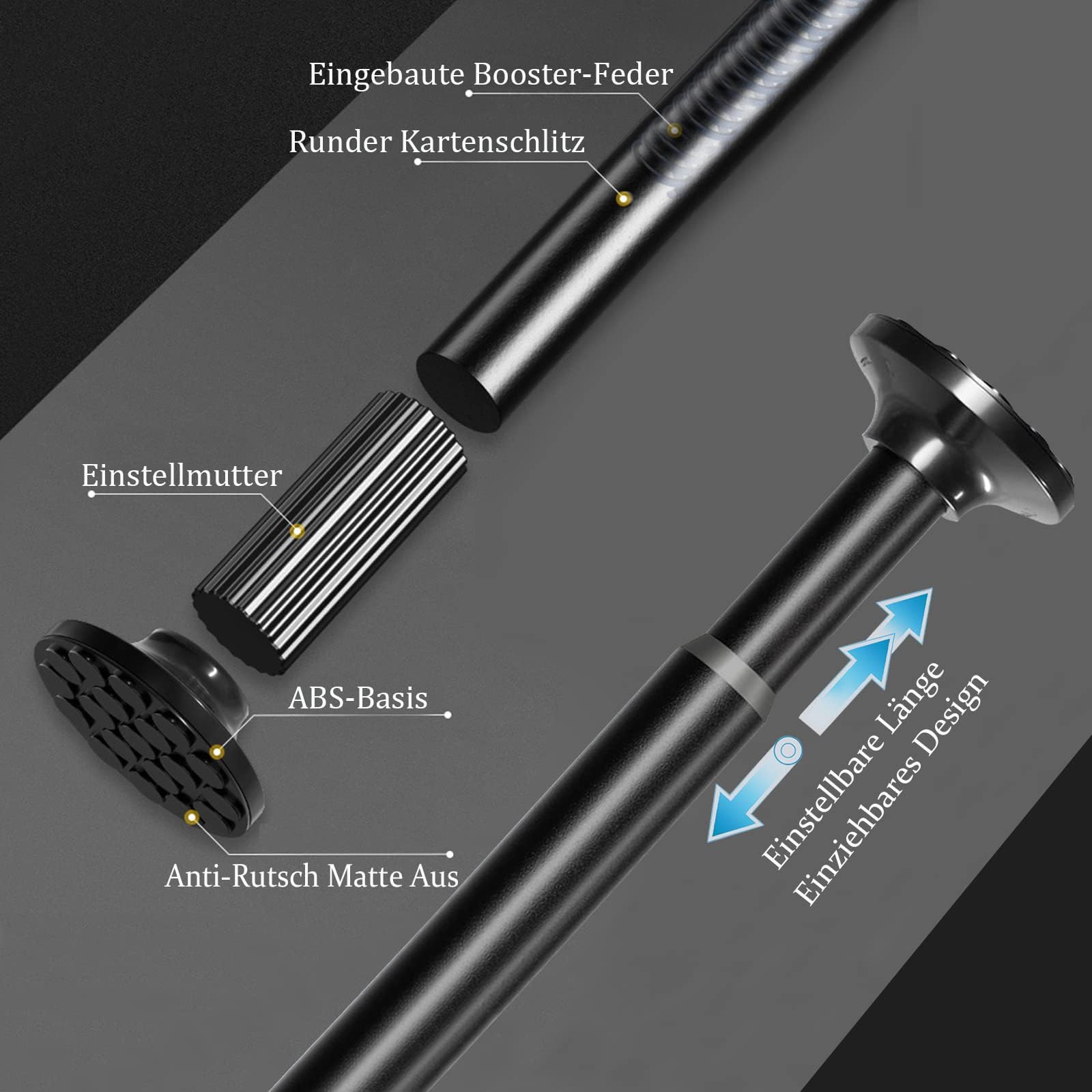 Tringle à rideaux télescopique multifonctionnelle, sans perçage, 115 à 565 cm, noir mat, extensible, extra longue, pour cloison, rideau et balcon