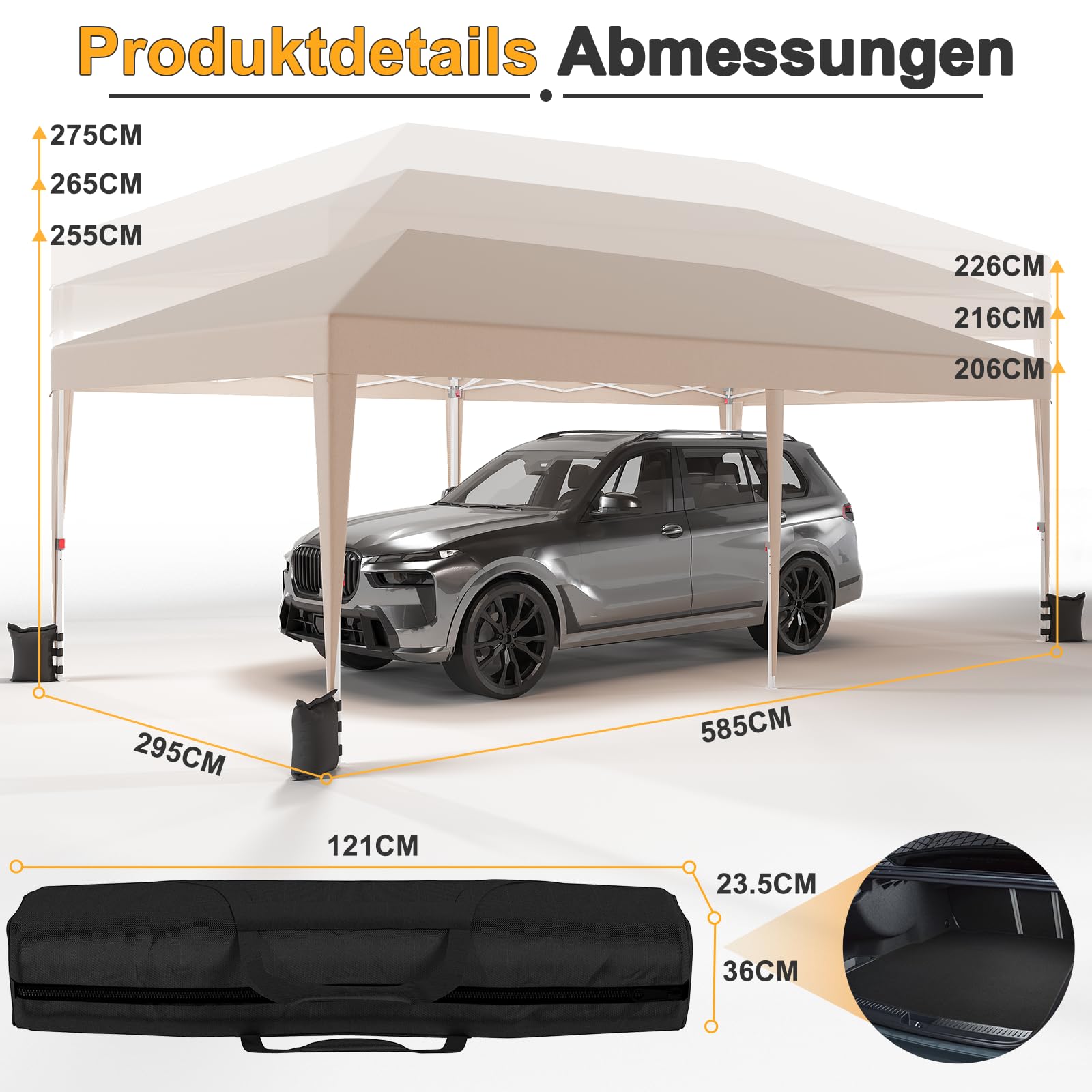 JUMMICO Pavillon 3x6 Wasserdicht Stabil Winterfest | Höhe Verstellbar,Faltpavillon mit 6 Seitenwänden,UV Schutz 50+,Gartenpavillon Faltzelt für Garten, Innenhof,Gazebo Beige