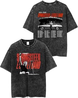2025 Tour Men's T-Shirt Bruce Rock Vintage Springsteens Washed Cotton Tee for Music Lovers Springsteens Fans