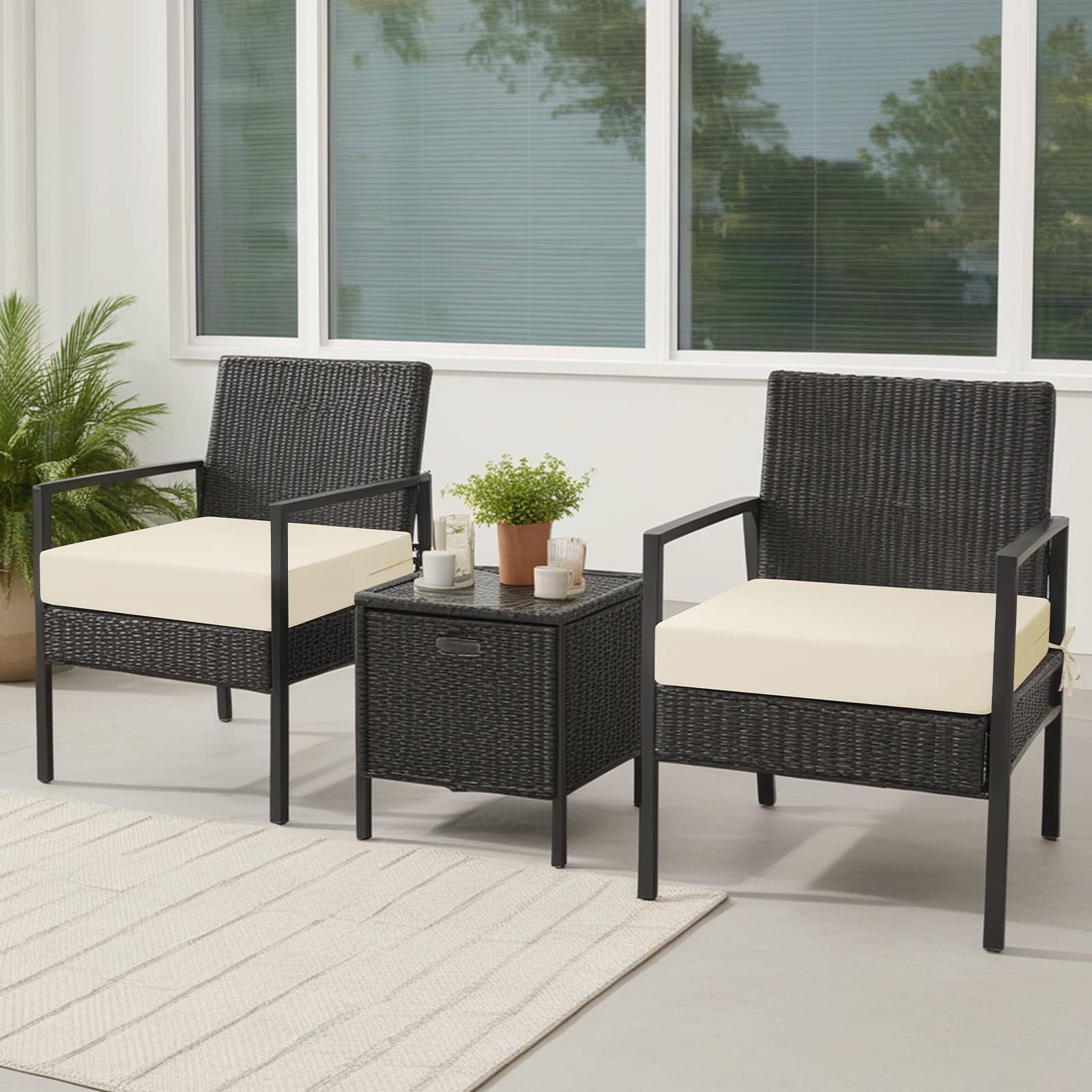 Set di 2 cuscini per sedie da esterno, spessi 7 cm, in rattan, impermeabili, per mobili da esterno con laccetti, cuscini per sedie da pranzo e patio, 45 x 45 cm, beige
