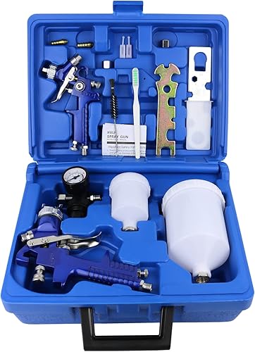 Pistola pulverizadora de aire HVLP de alimentación por gravedad de 2 rociadores, 1.0 mm 150 ml y 1.4 mm 600 ml, alimentación por gravedad automática