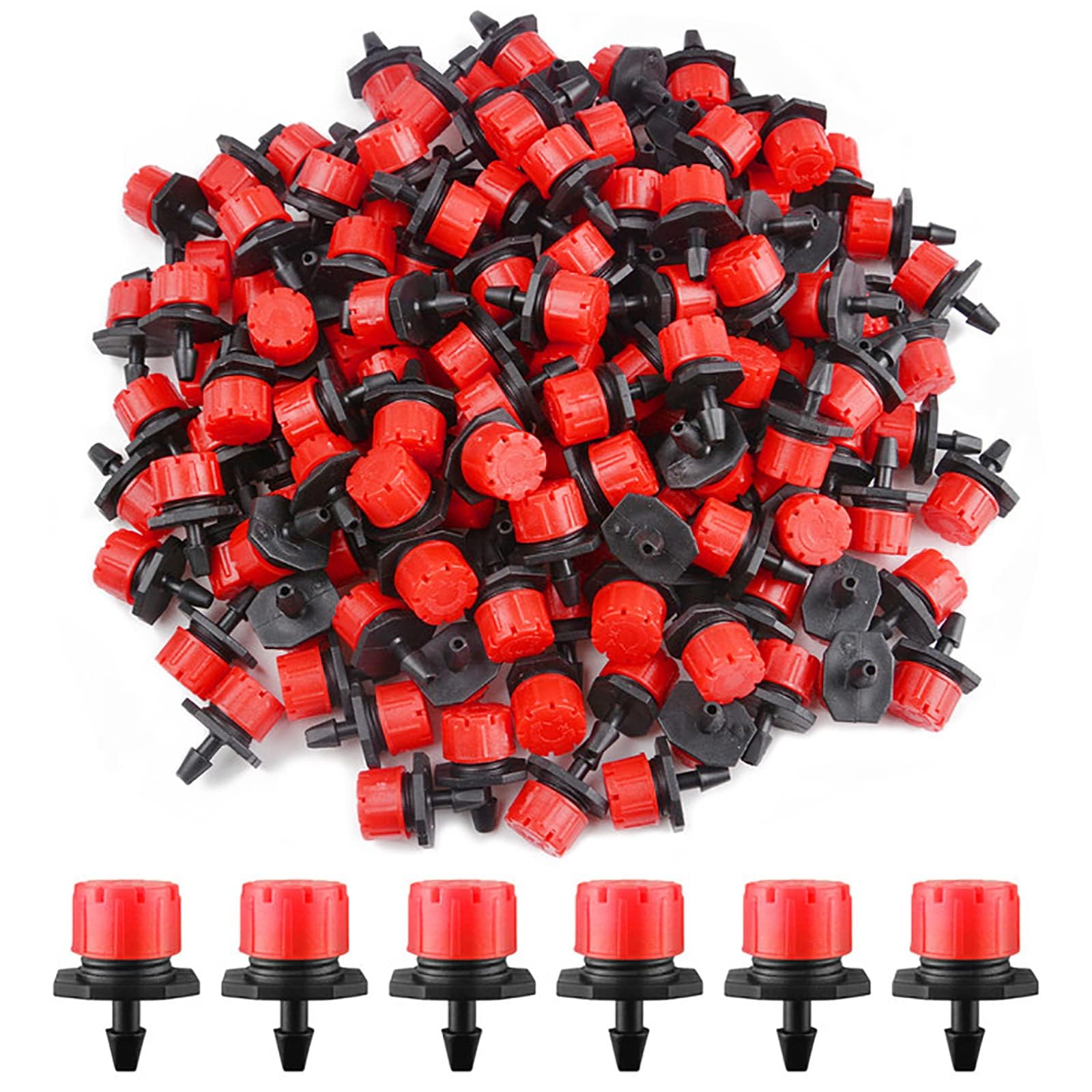 Kalolary 1/4Inch Adjustable Irrigation Drippers Sprinklers, 200Pcs Adjustable Micro Drip Irrigation System Watering Sprinklers Anti-Clogging Emitter Dripper Garden Supplies (Red)