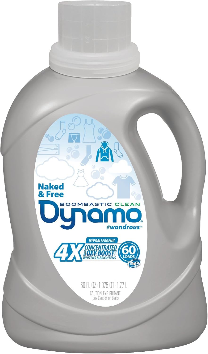 Naked & Free Liquid Laundry Detergent by Dynamo | Works in All Standard & HE Washing Machines | Hypoallergenic Laundry Soap | Hot & Cold Water | 4X Concentrated | Free of Dyes & Perfumes | 60 oz