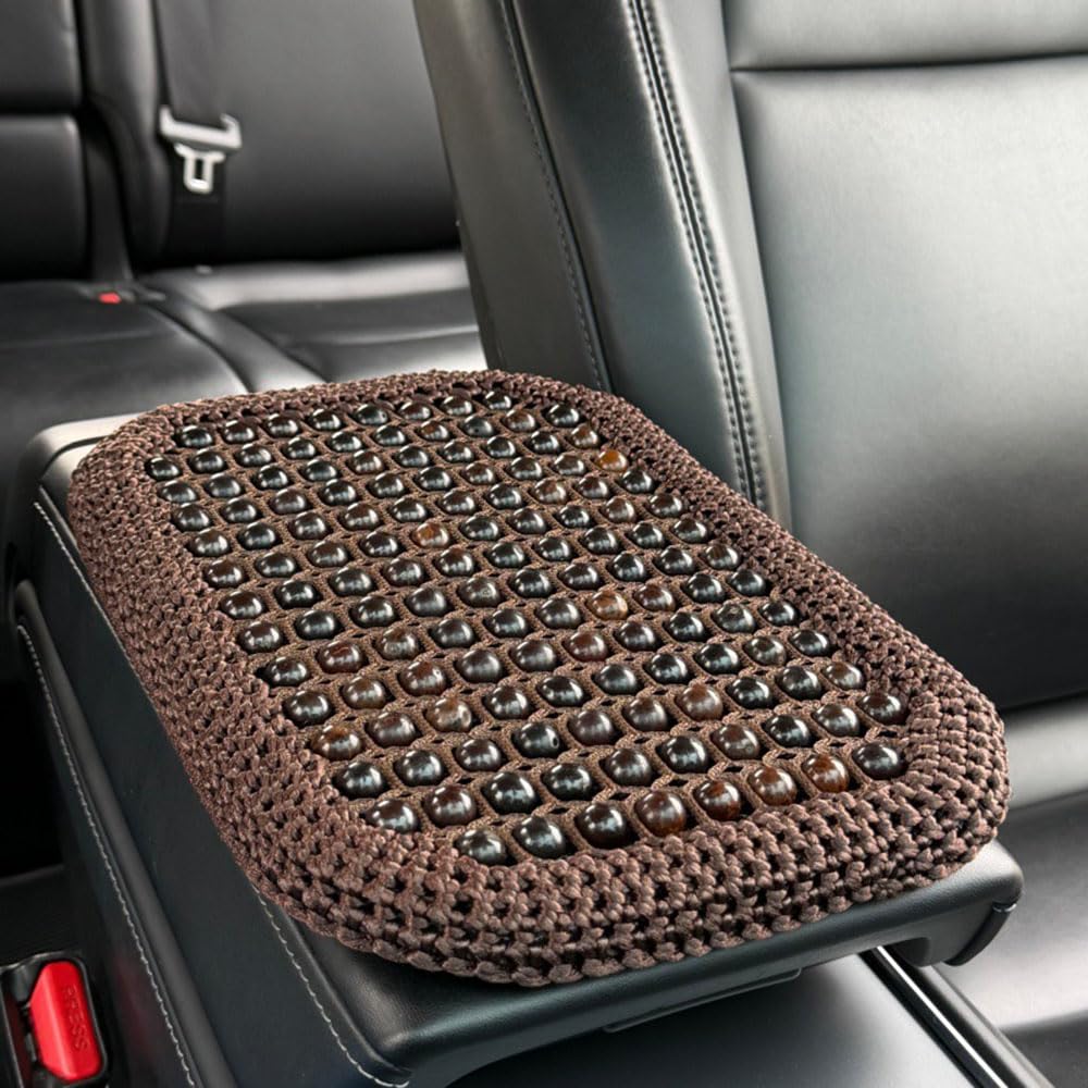 YHZCFWSF Wood Bead Car Armrest Cushion for Skoda Kodiaq (2017–2026) Breathable Cooling Center Console Pad Raised Elbow Support Pillow Summer Auto Accessories,B