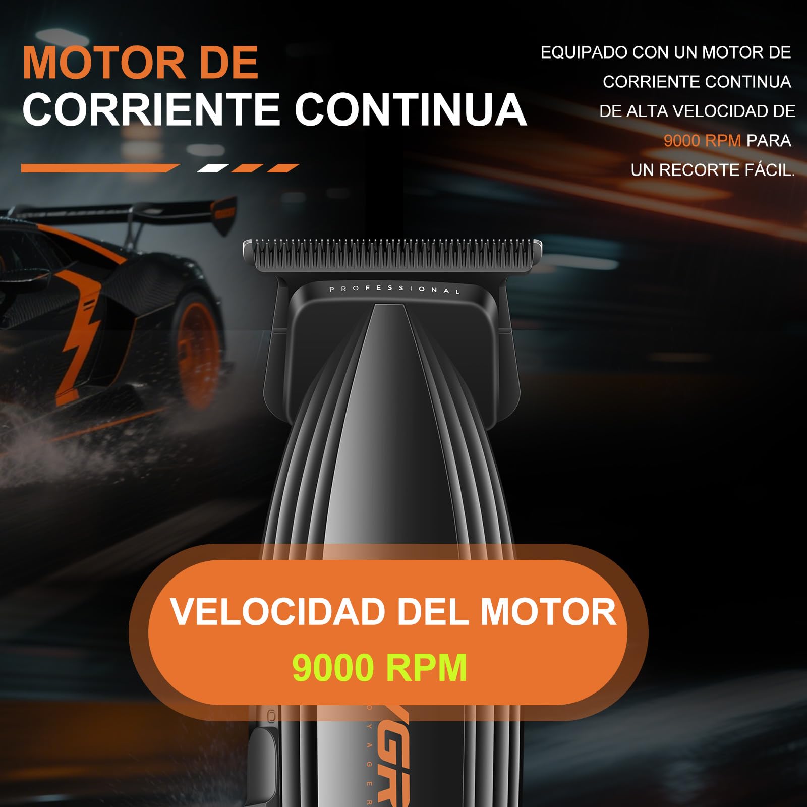 VGR 889T Maquina de Cortar Pelo Hombre Precisión, Base de Carga, Naranja | Cortapelos Hombre Profesional con Modo Turbo, Pantalla LED y Carga USB