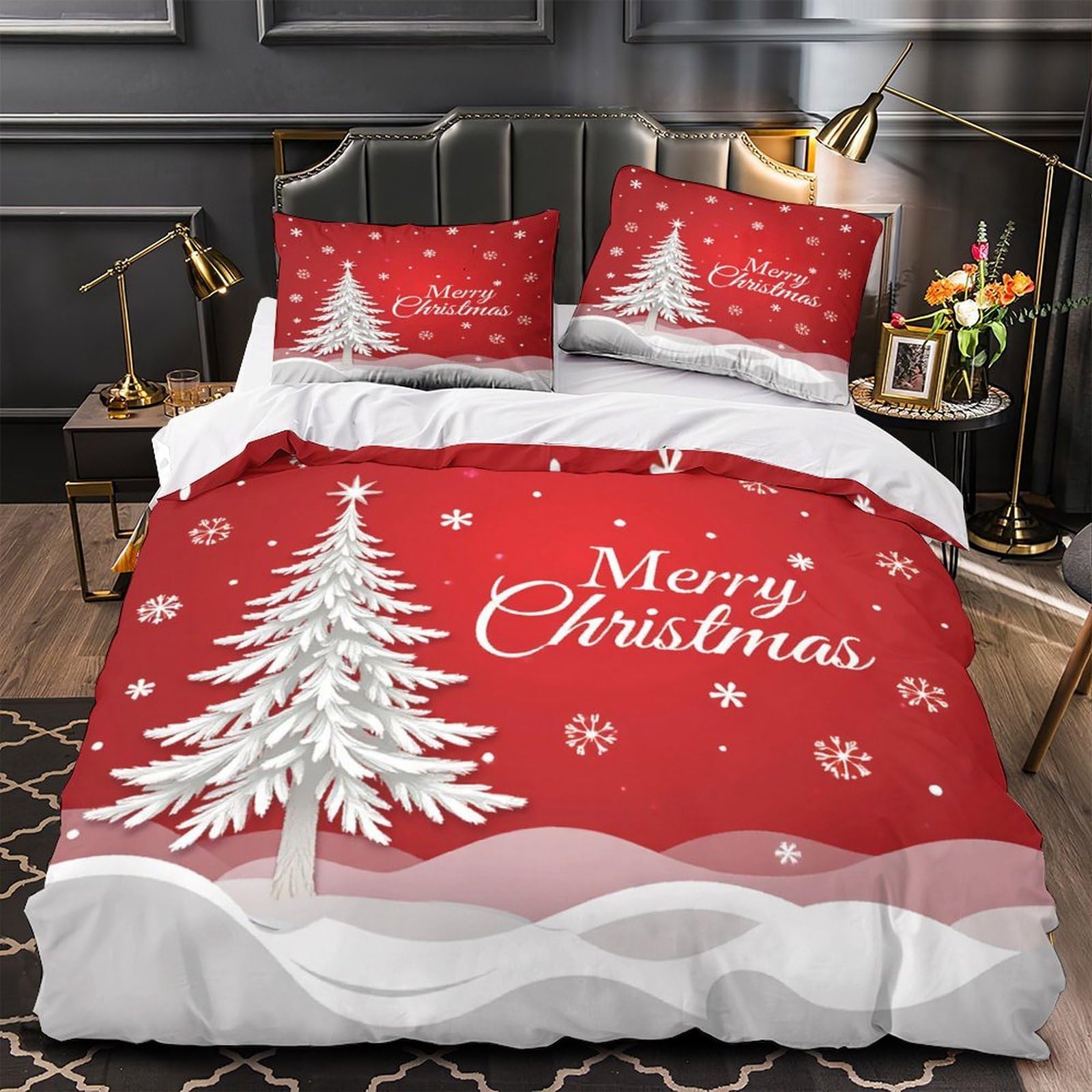 Arbre de Noël housse de couette anti-acarien douce pour lit simple enfant et adulte