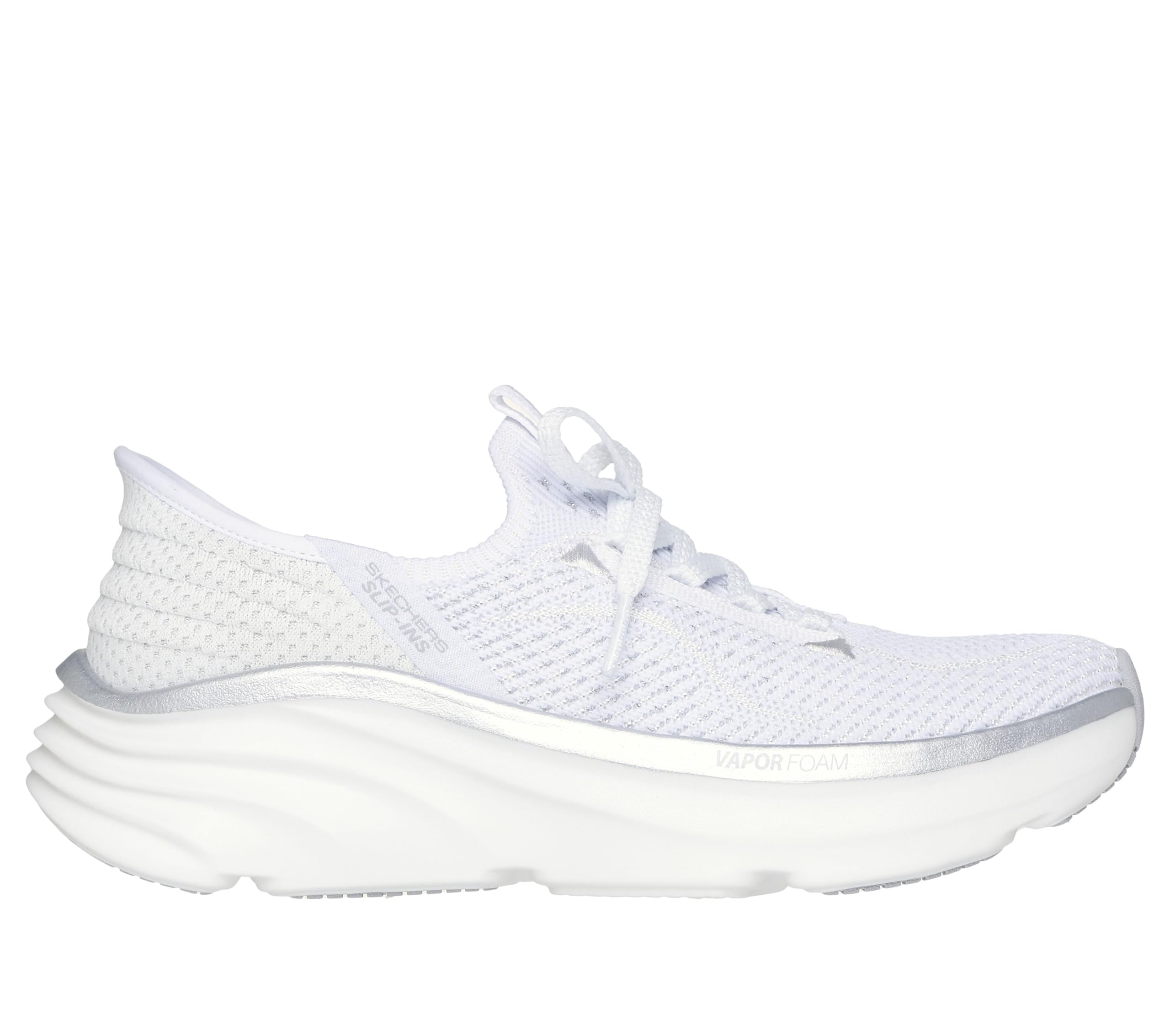 Skechers Women's D'Lux Vapor Evening Glow Slip-in Trainers, White Knit/Silver Trim, 6 UK