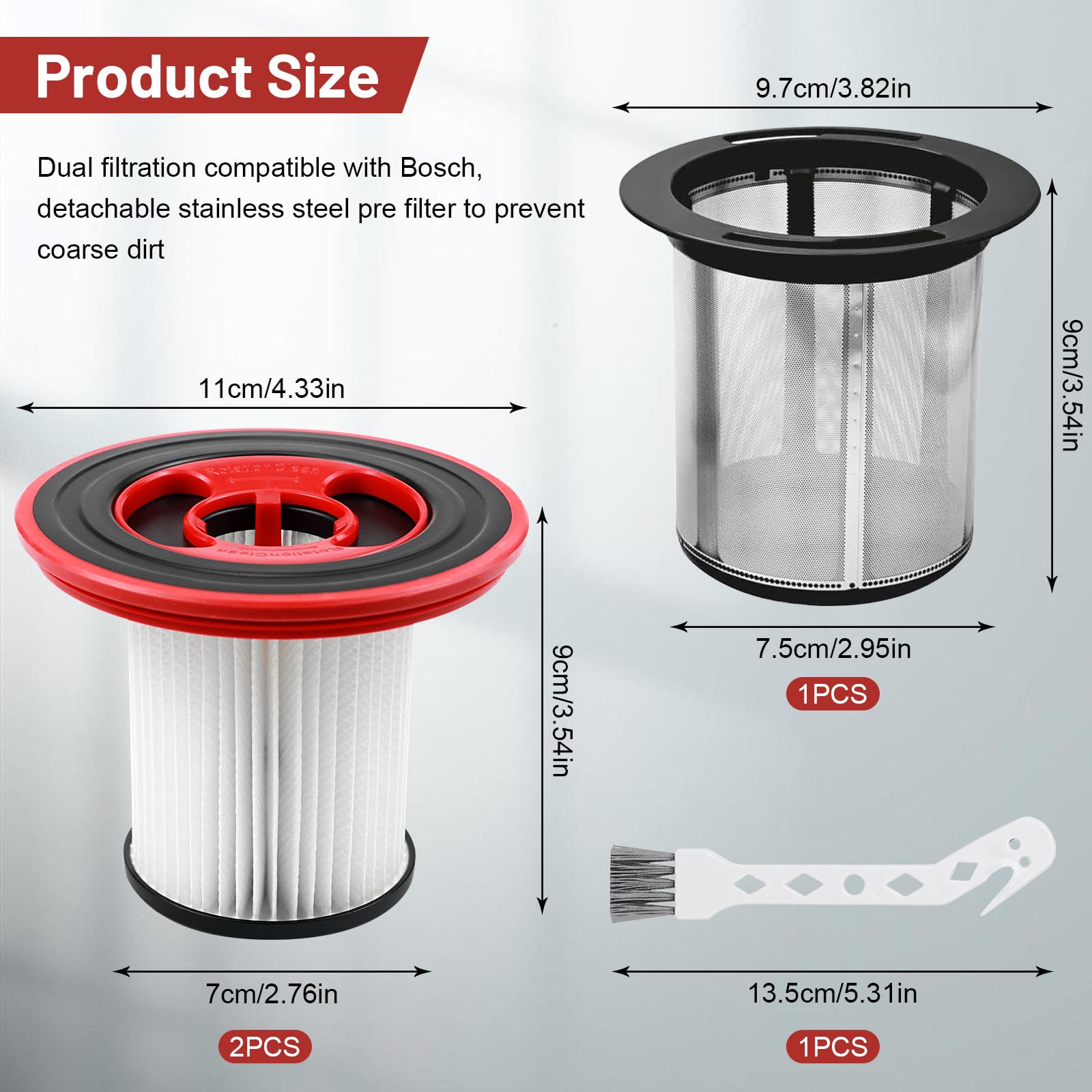 2 Piezas Filtro Aspiradora para Bosch Unlimited Series 7, para 12040193 BKS711XXL BBS711W BBS712A BCS711GB BKS711MALL, con Filtro HEPA Lavable de Acero Inoxidable y Cepillar, para Contra Polvo Fino