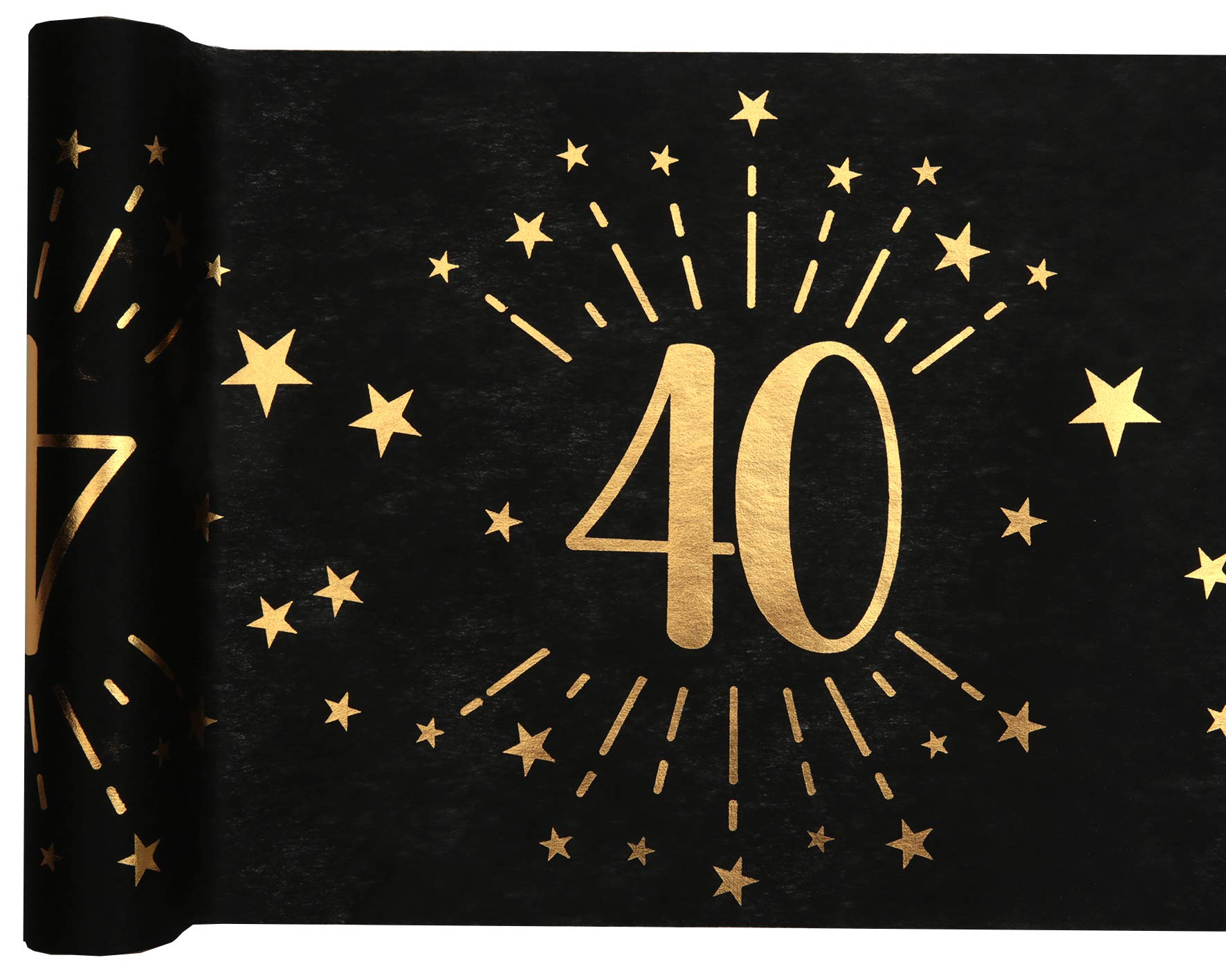 Ribbon Writer 40Th Luxury Black/Gold Metallic Birthday Print Table Runner 30Cm X 5 Metres
