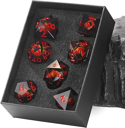 FONVGOGO Dados DND de núcleo líquido, juego de dados de ojo de dragón D&D, dados de resina de borde afilado, dados de mazmorras y dragones, dados