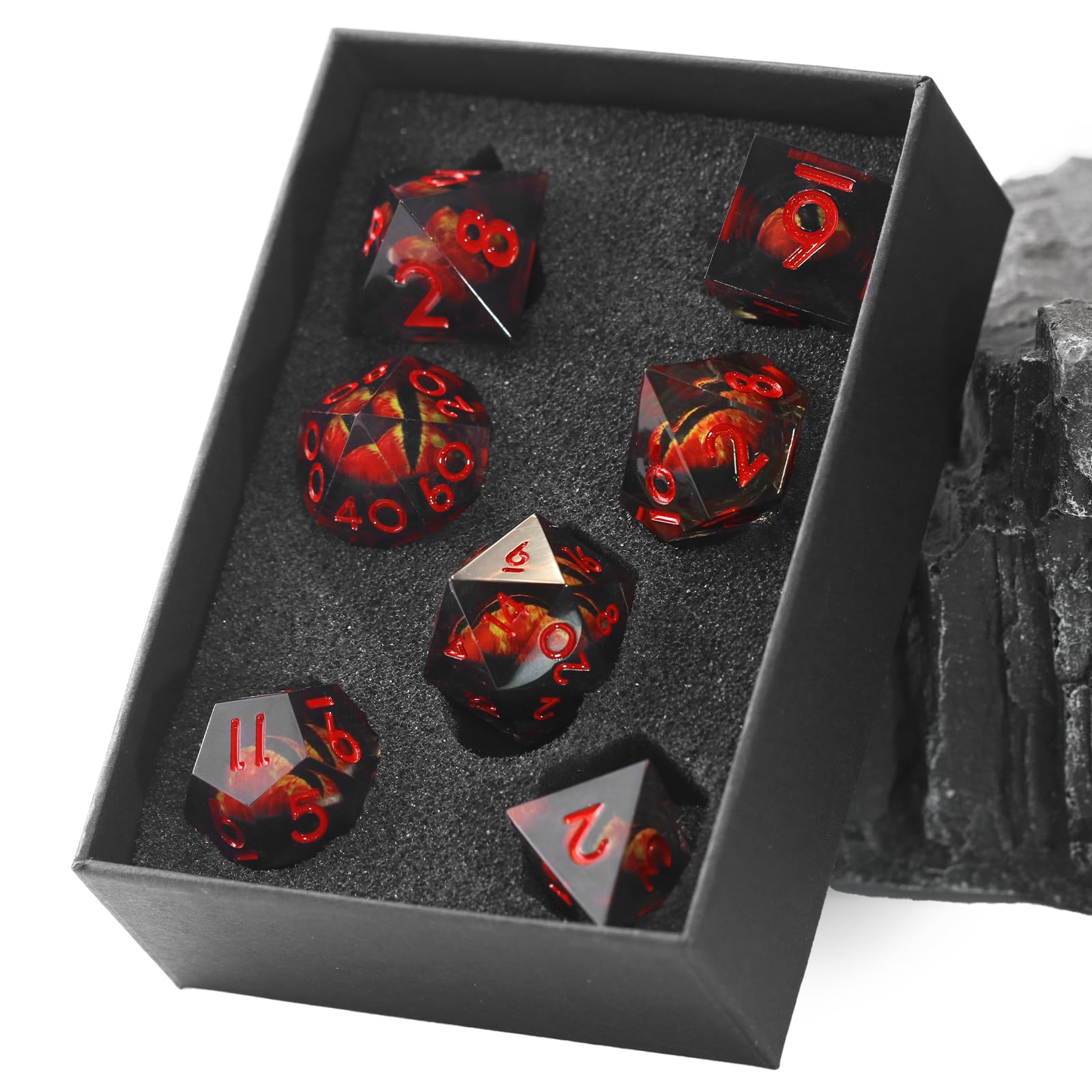 FONVGOGO Liquid Core DND Dice, Dragon Eye Dice Set D and D Sharp Edge Resin Dungeons and Dragons Dice Polyhedral Beholder's Ttrpg Die Role Playing RPG D and D Dice (Red)