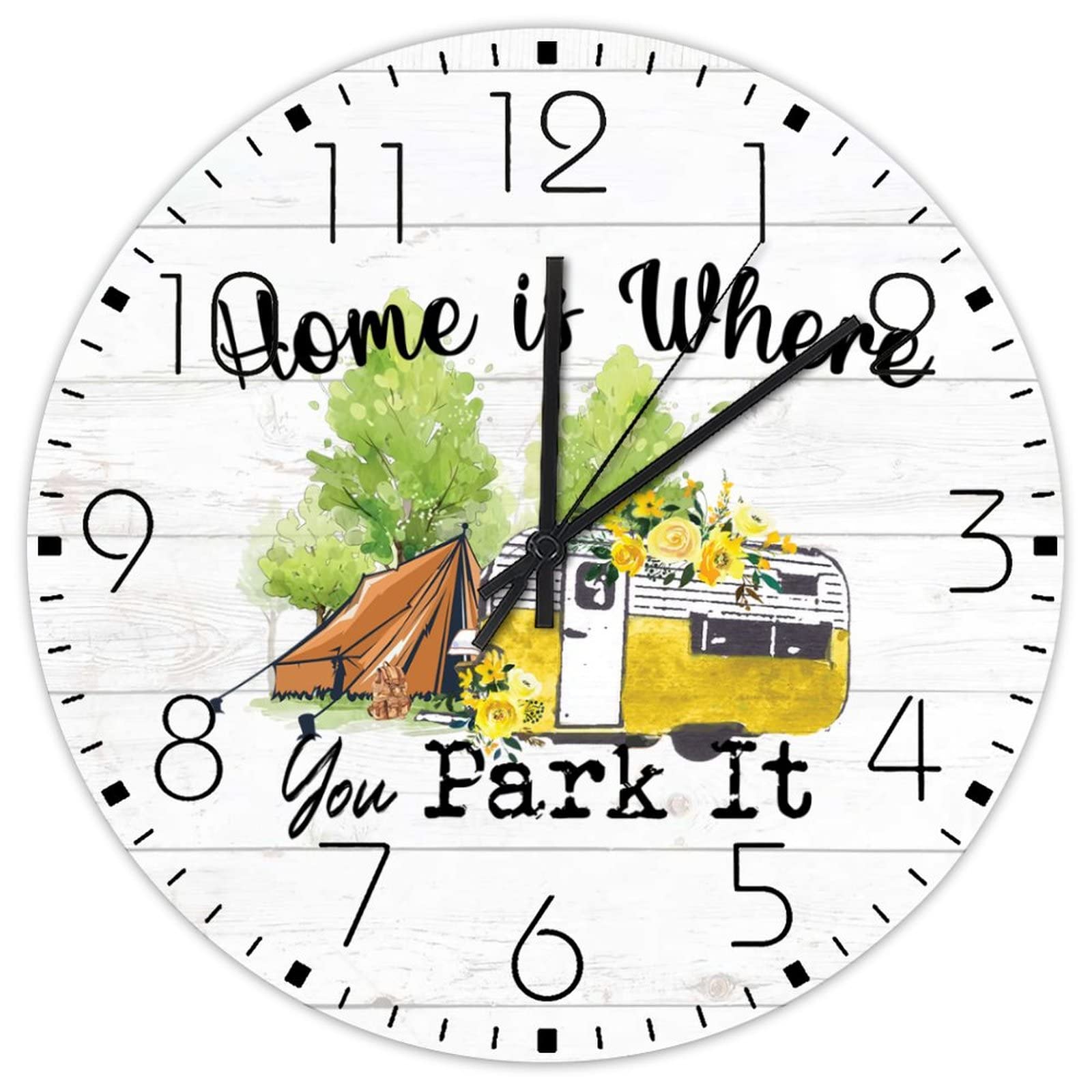 Horloge murale minimaliste en bois 38 cm silencieuse pour van et maison