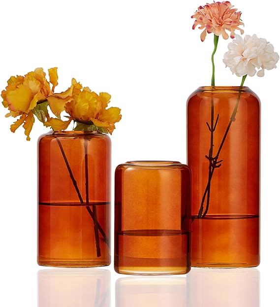 FORYILLUMI Set of 3 Amber Bud Vases in Bulk,Modern Small