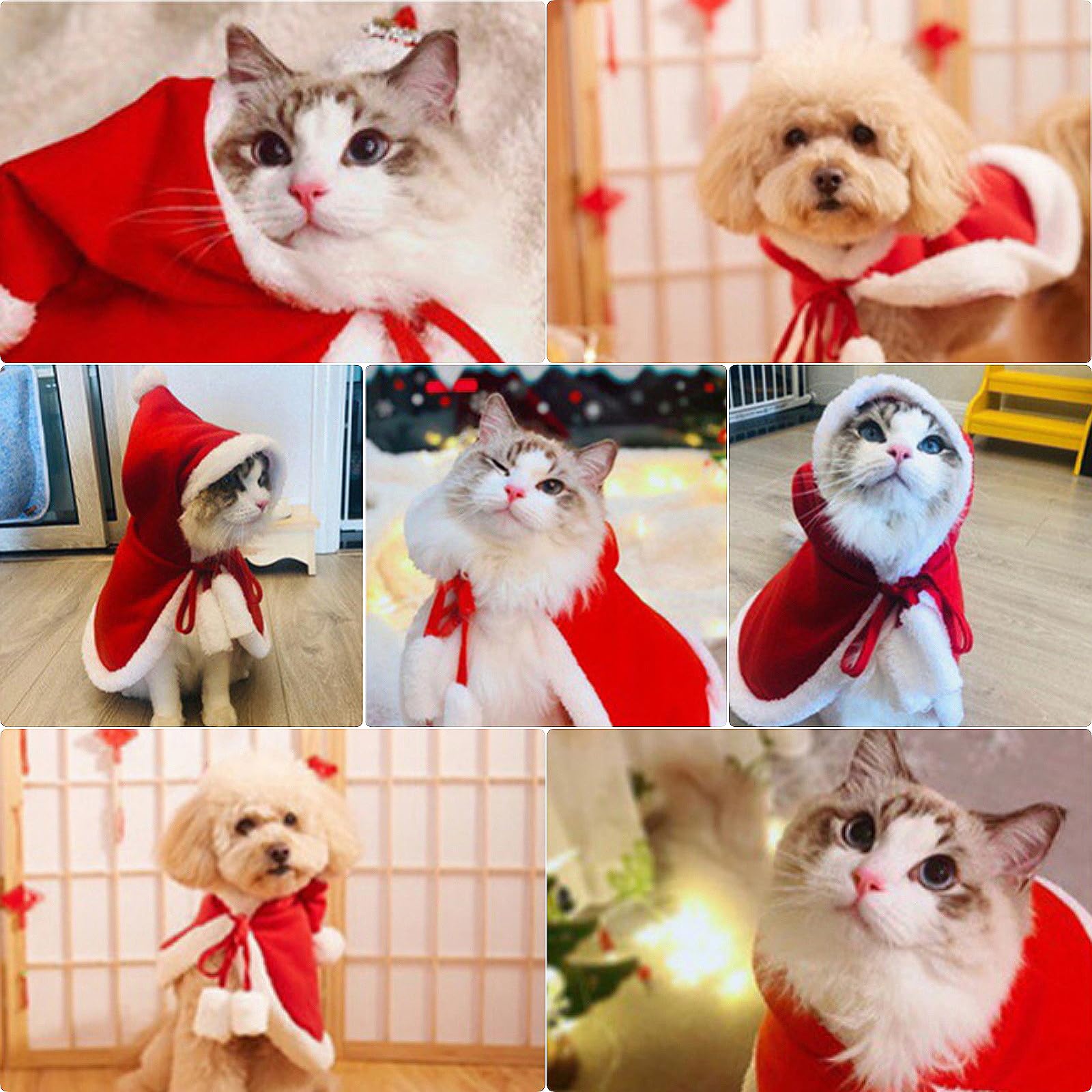 Amazon | Kingsie 猫の服 クリスマス マント 帽子付き サンタ コスプレ