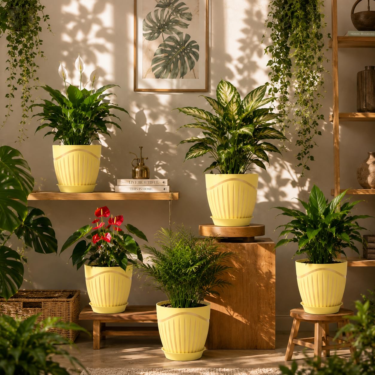 Light Brown Flower Pots Set of 5 - Modern Plant Planters -22 Light Brown Flower Pots Set of 5 - Modern Plant Planters -22