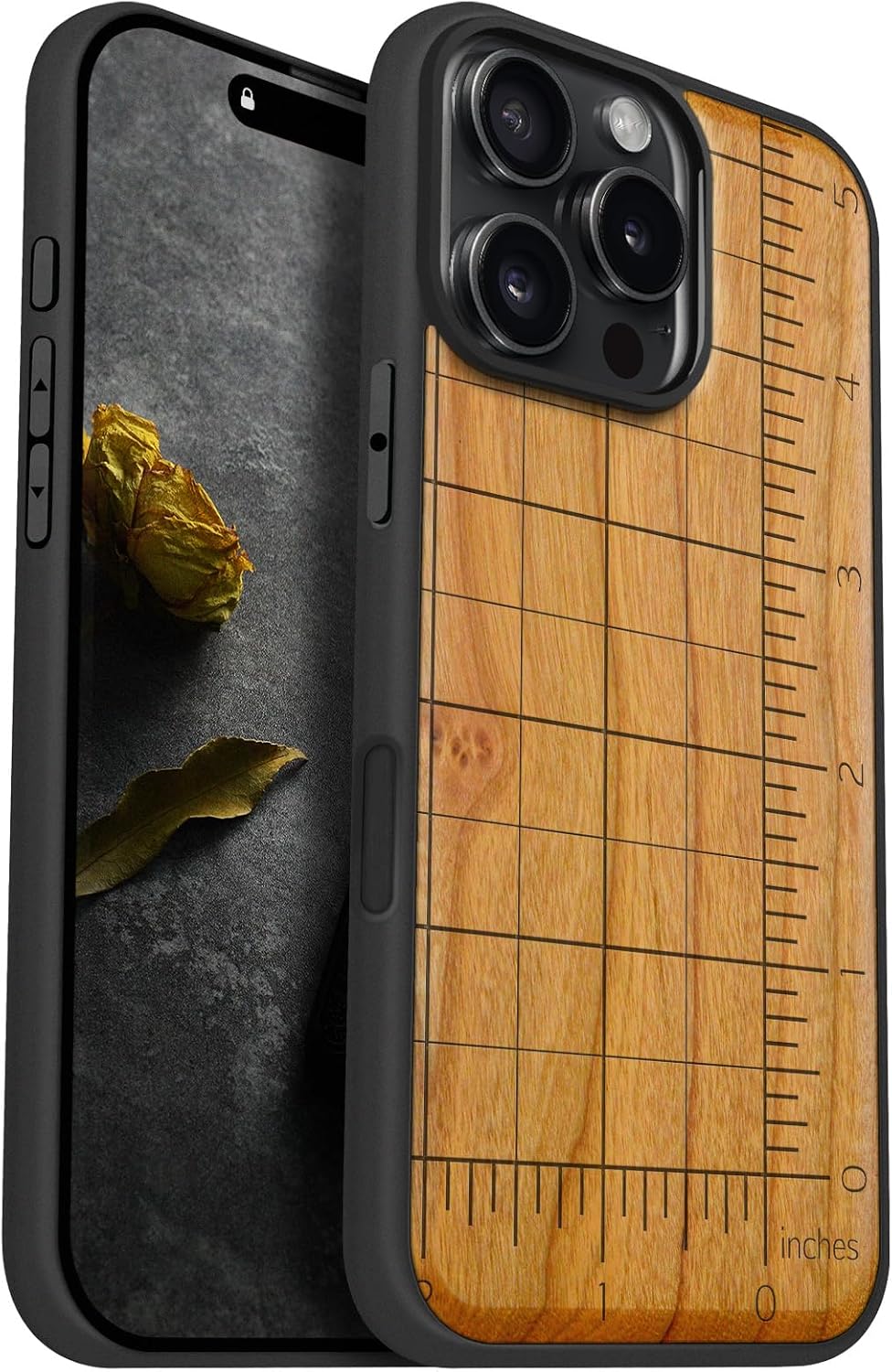 Carveit Magnetic Wooden Case for iPhone 16 Pro Max Case, Wood Artisan Engraved & Black Soft TPU Shockproof Cover, Compatible with MagSafe Wireless Chargers (Measuring The Fine Details) Cherry
