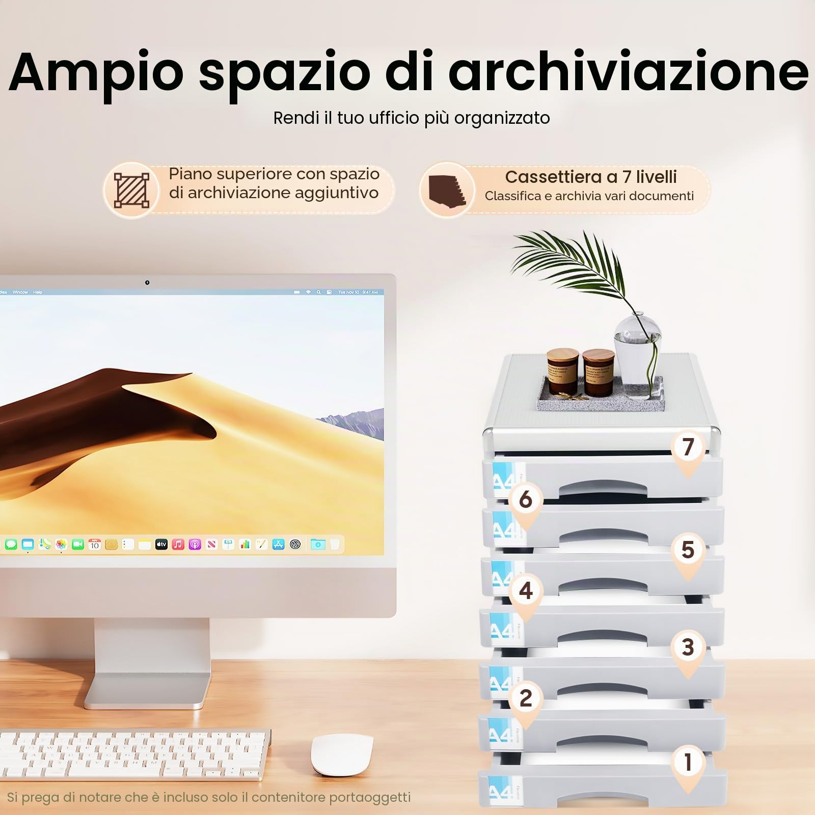 Cassettiera a 7 scomparti, robusta per ufficio, cassetti in metallo, con barra per scrivere e serratura di sicurezza, per riporre documenti e utensili in formato A4