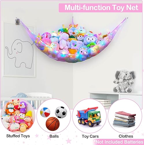 Miniatura 4 de Beinou Red de animales de peluche o hamaca para niños, organizador de almacenamiento de juguetes de malla colgante, soporte de esquina para niñas,