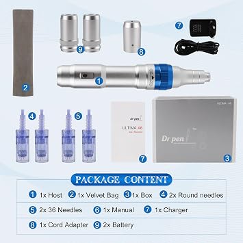 Dermapen A6 Wireless Microneedling Pen, 36PIN x2 & Nano x2 Cartridges